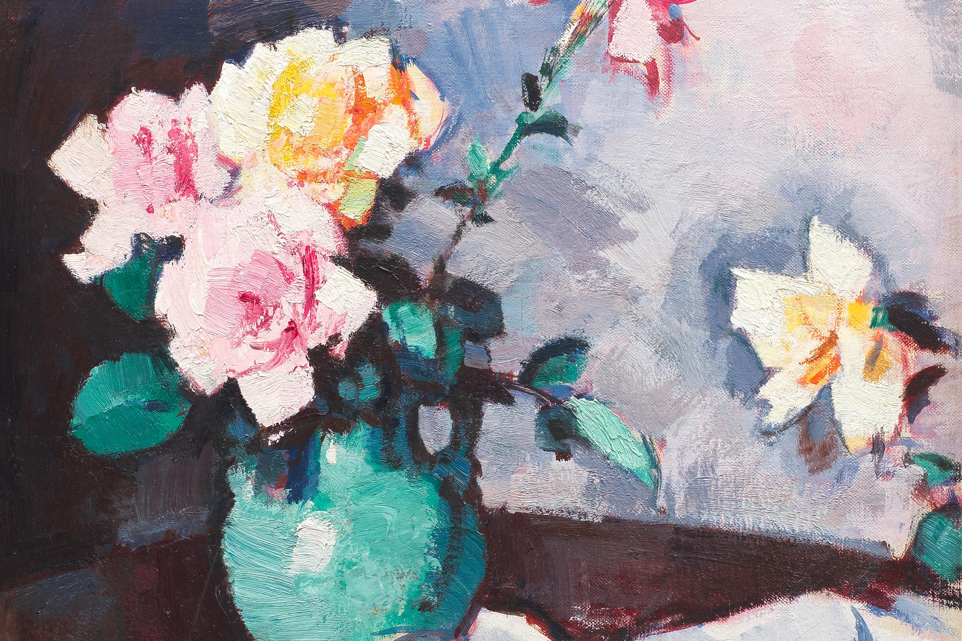 Roses In A Green Jug by Samuel John Peploe will go under the hammer next month (Bonhams/PA)