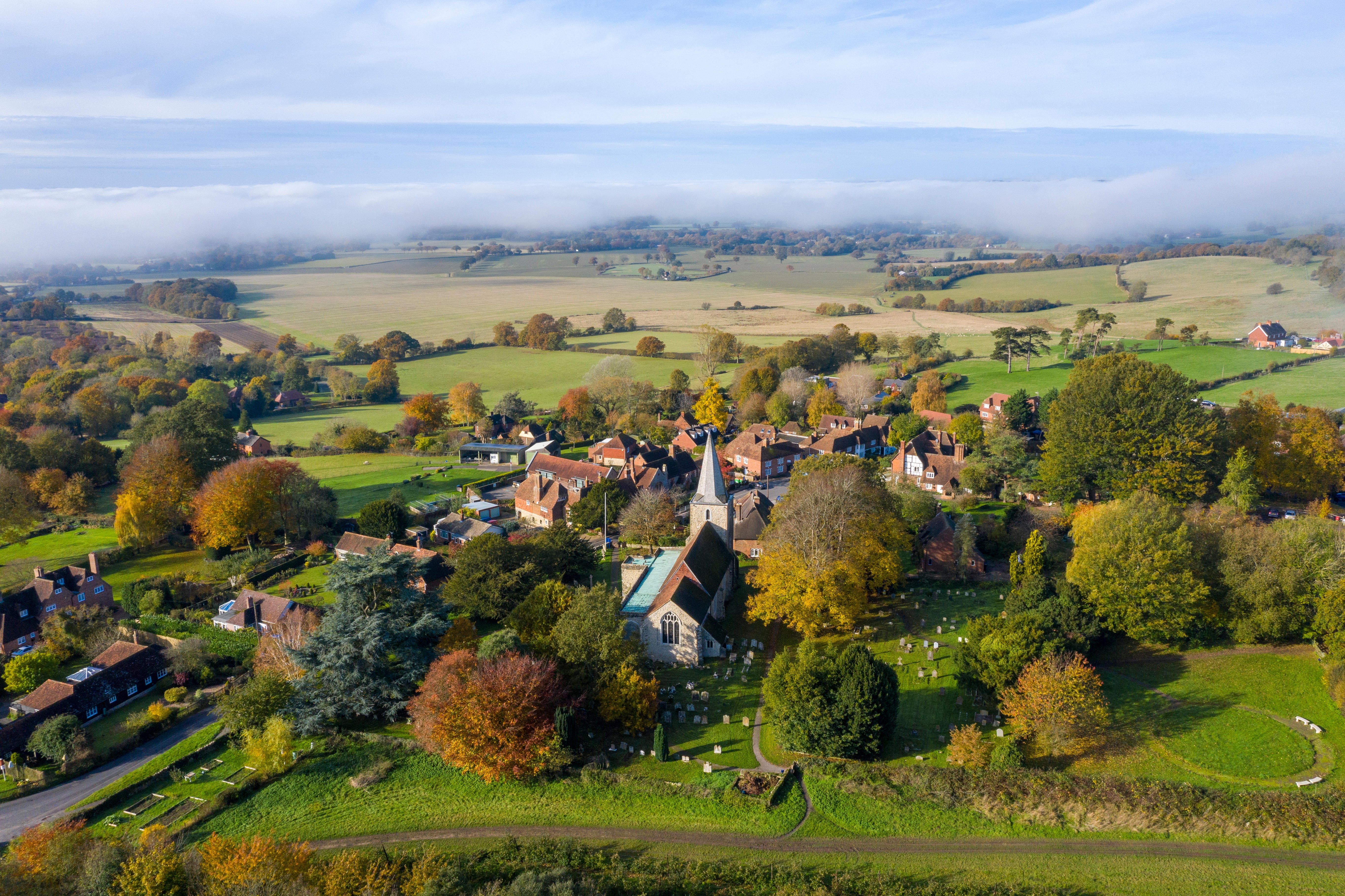 An aerial view of the village of Pluckley