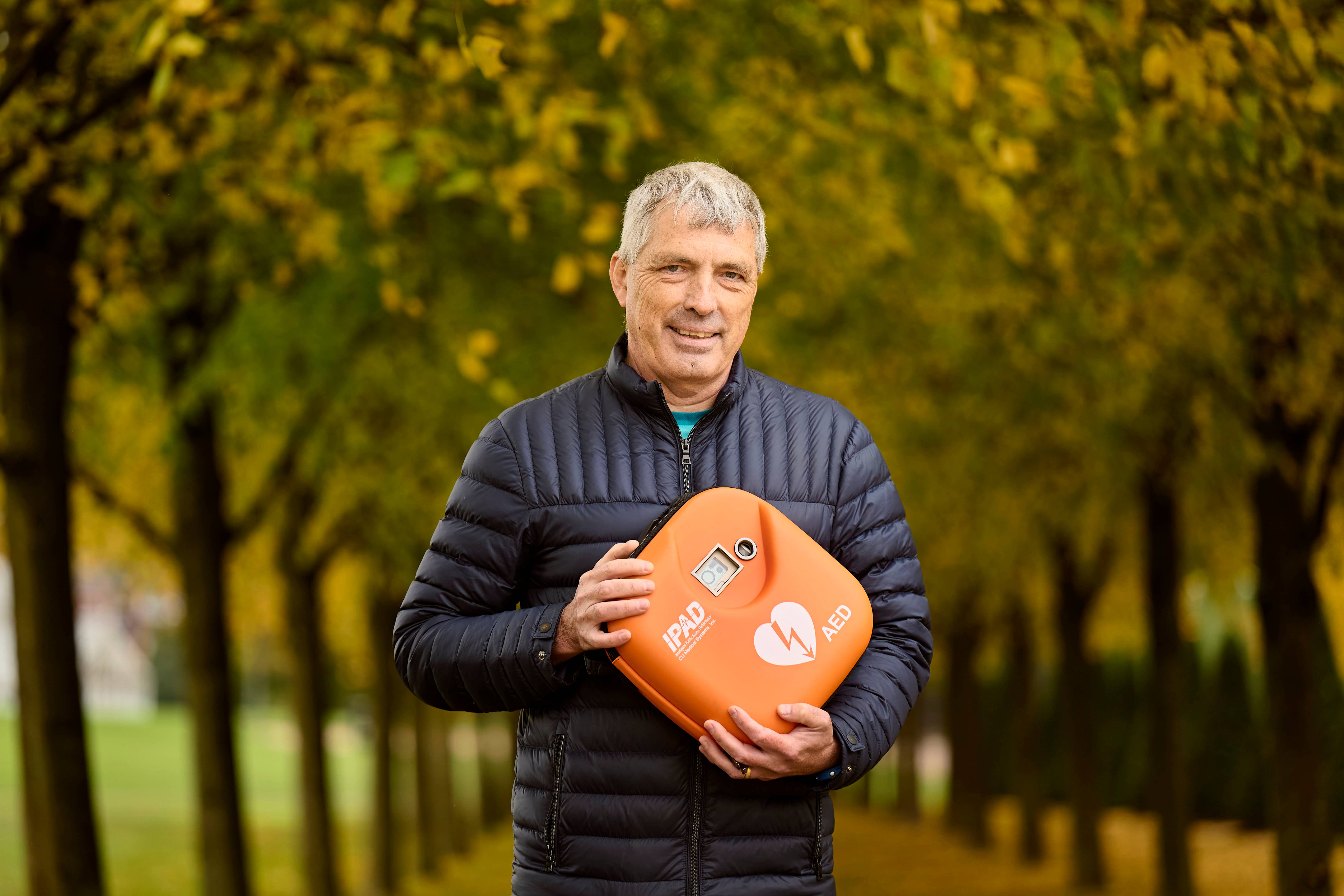 Runner Stephen Lappin was saved by a defibrillator when he collapsed at a run on Glasgow Green in April 2024 (BHF Scotland/PA)