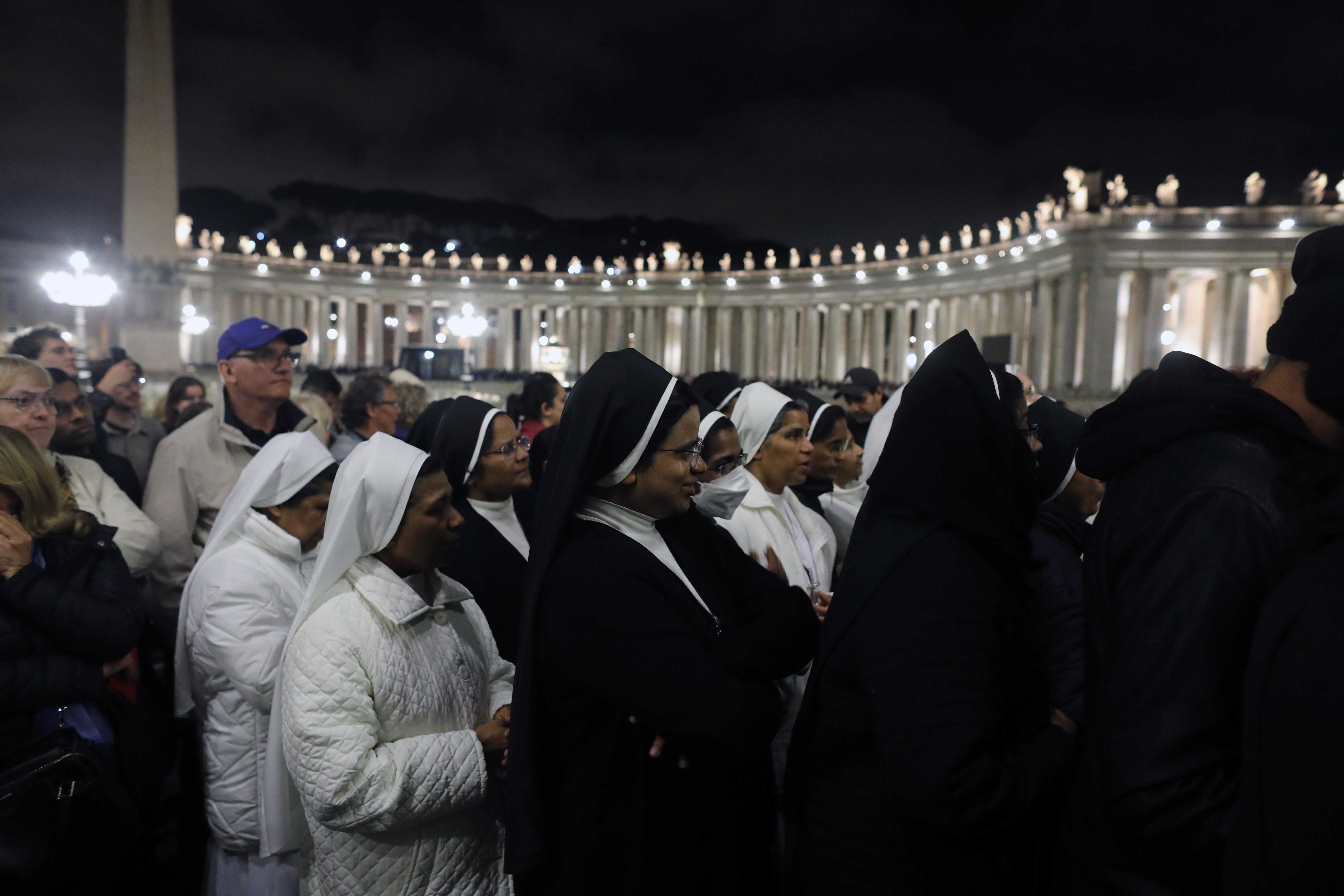 Nuns line up in St Peter's Square to pay homage to the body of Pope Francis