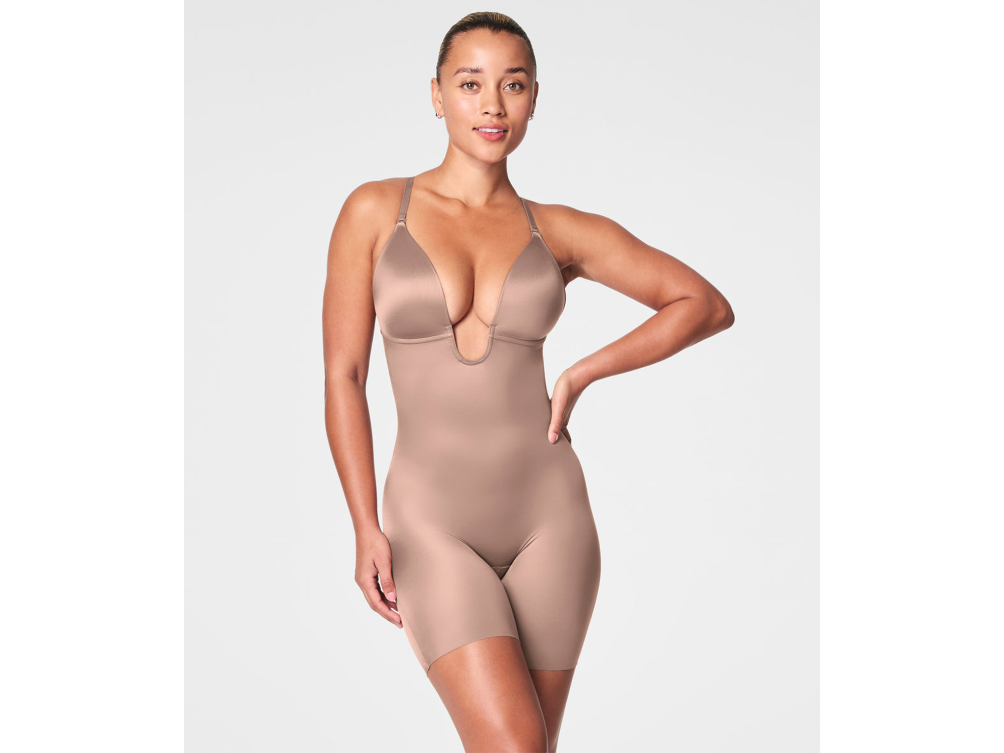 Best shapewear IndyBest review Spanx plunge low-back mid-thigh bodysuit 