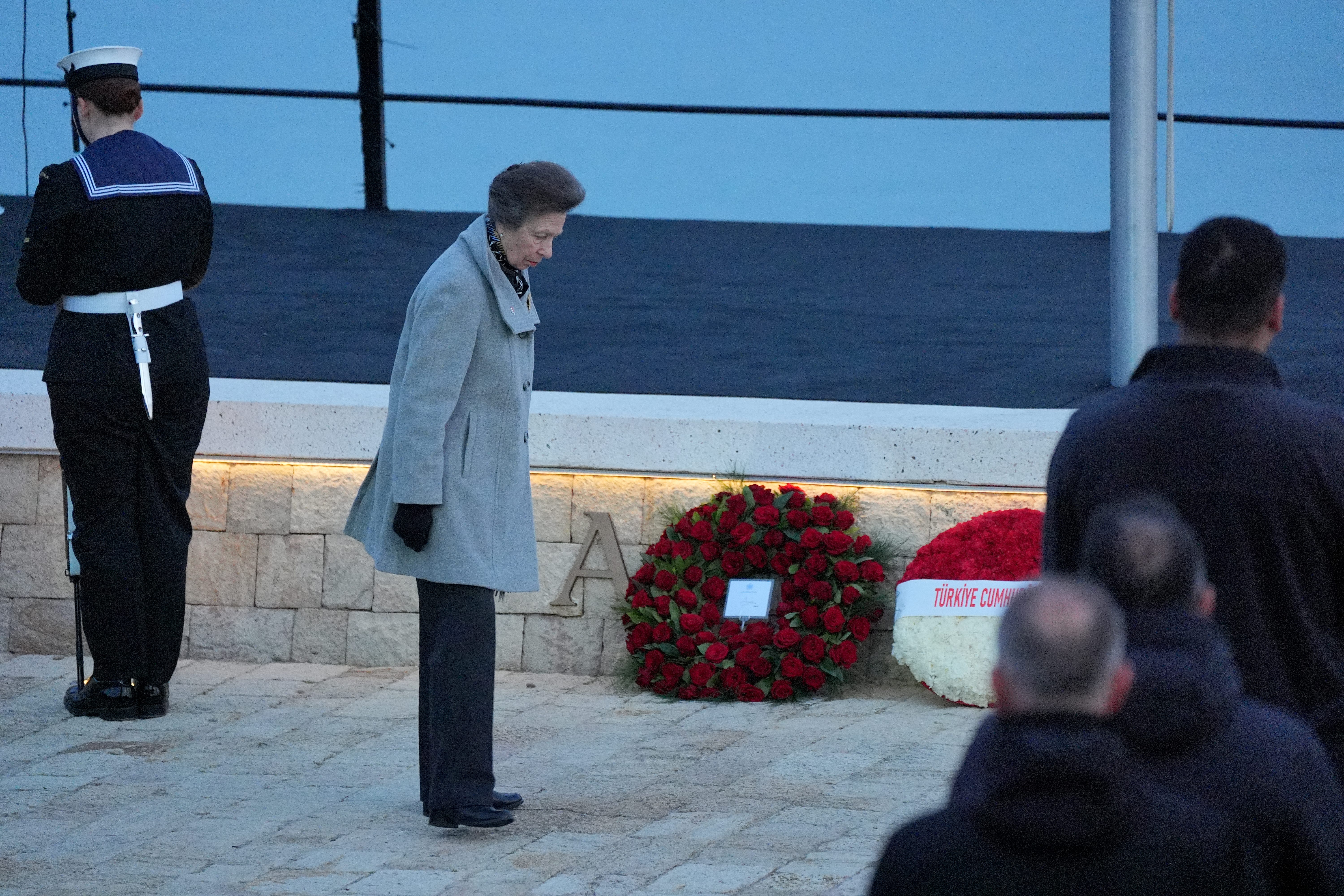 The Princess Royal lays a wreath during the ‘Spirit of Place’ ceremony and dawn memorial service at Anzac Cove on the Gallipoli Peninsula. Picture date: Friday April 25, 2025.
