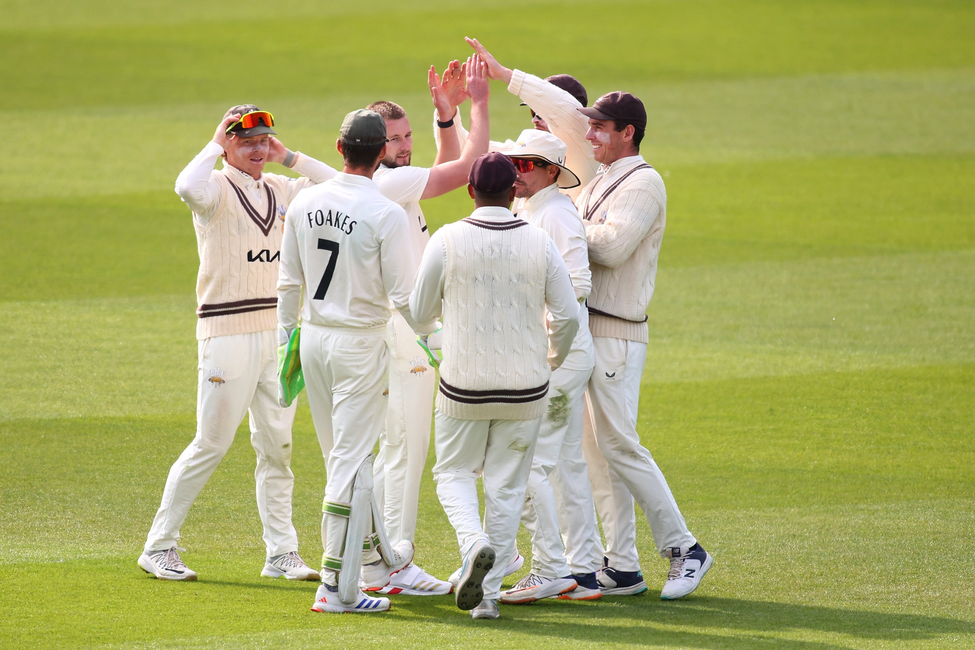 Gus Atkinson ignites Surrey’s stuttering season with hostile spell against Somerset