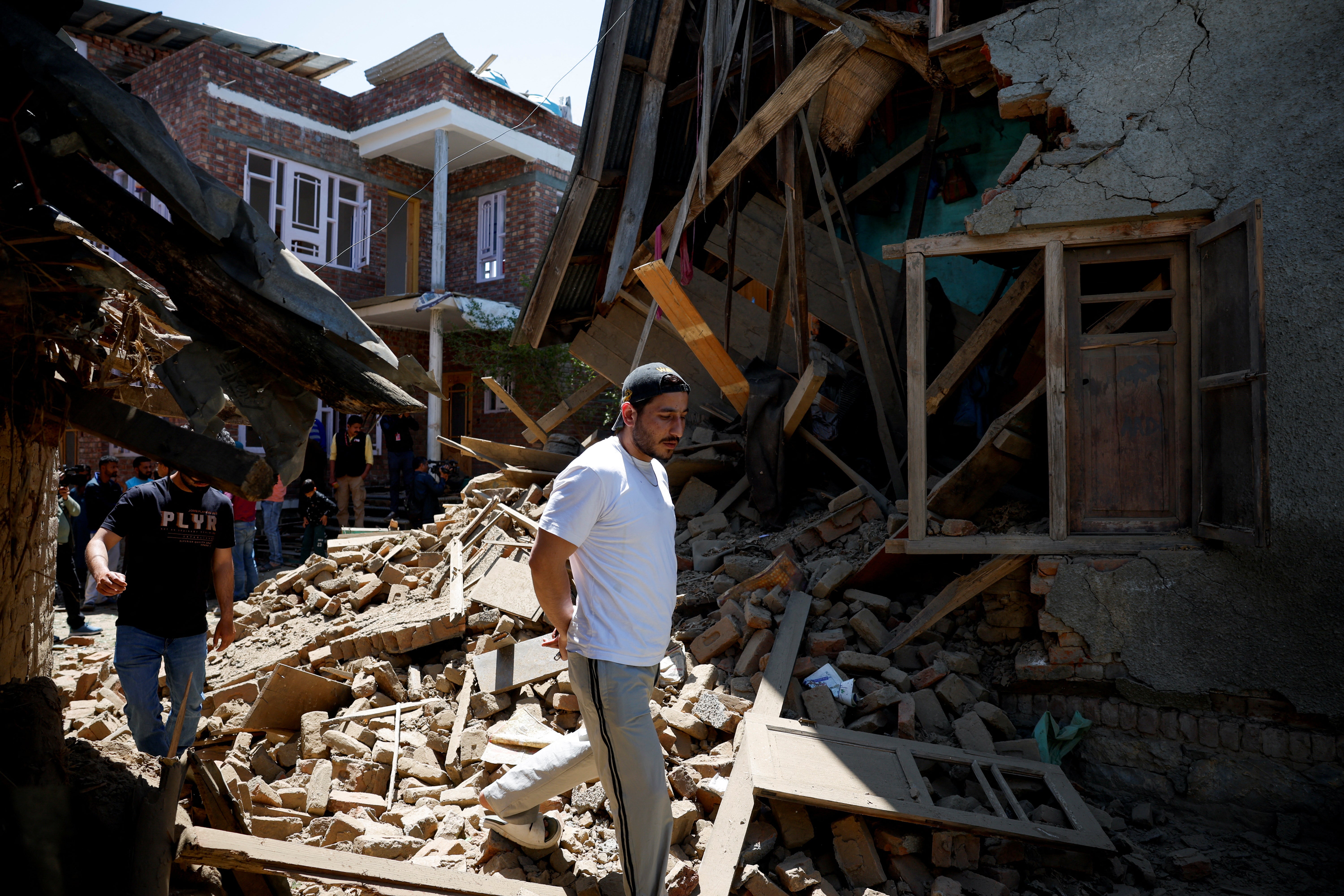 A view of the family house of suspected militant which was demolished by the Indian authorities at Guri village in Anantnag