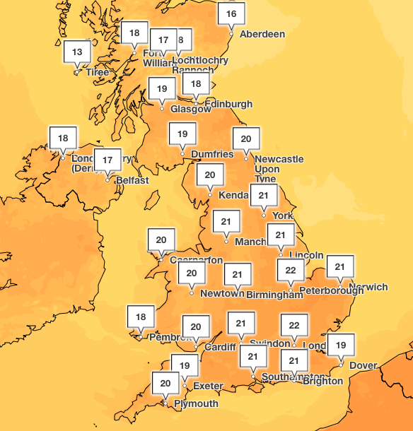 Weather forecast Tuesday 29 April