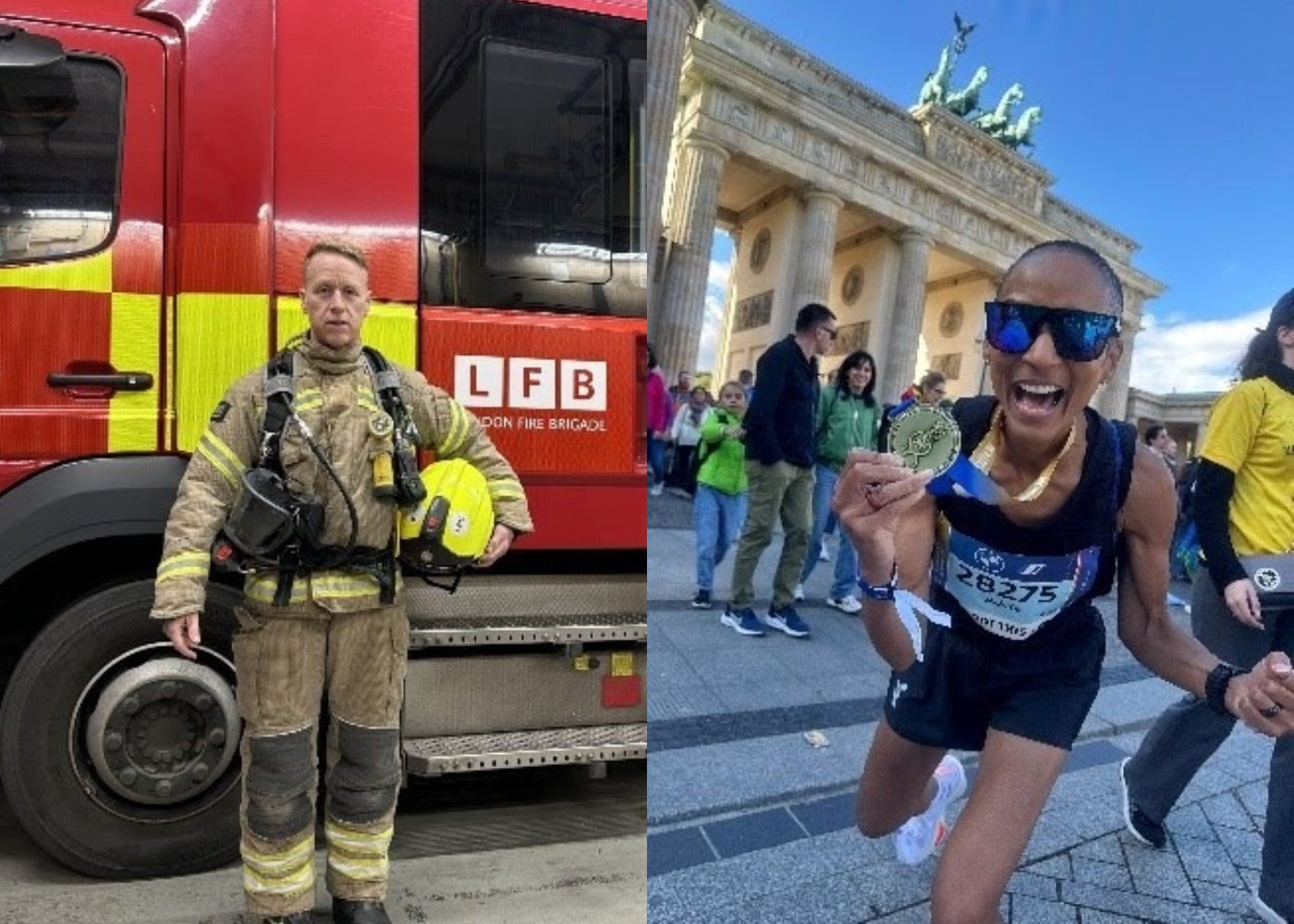 (from left to right) Stephen Moore and Adele Roberts who are attempting to break records at the London Marathon (Guinness World Records/PA)
