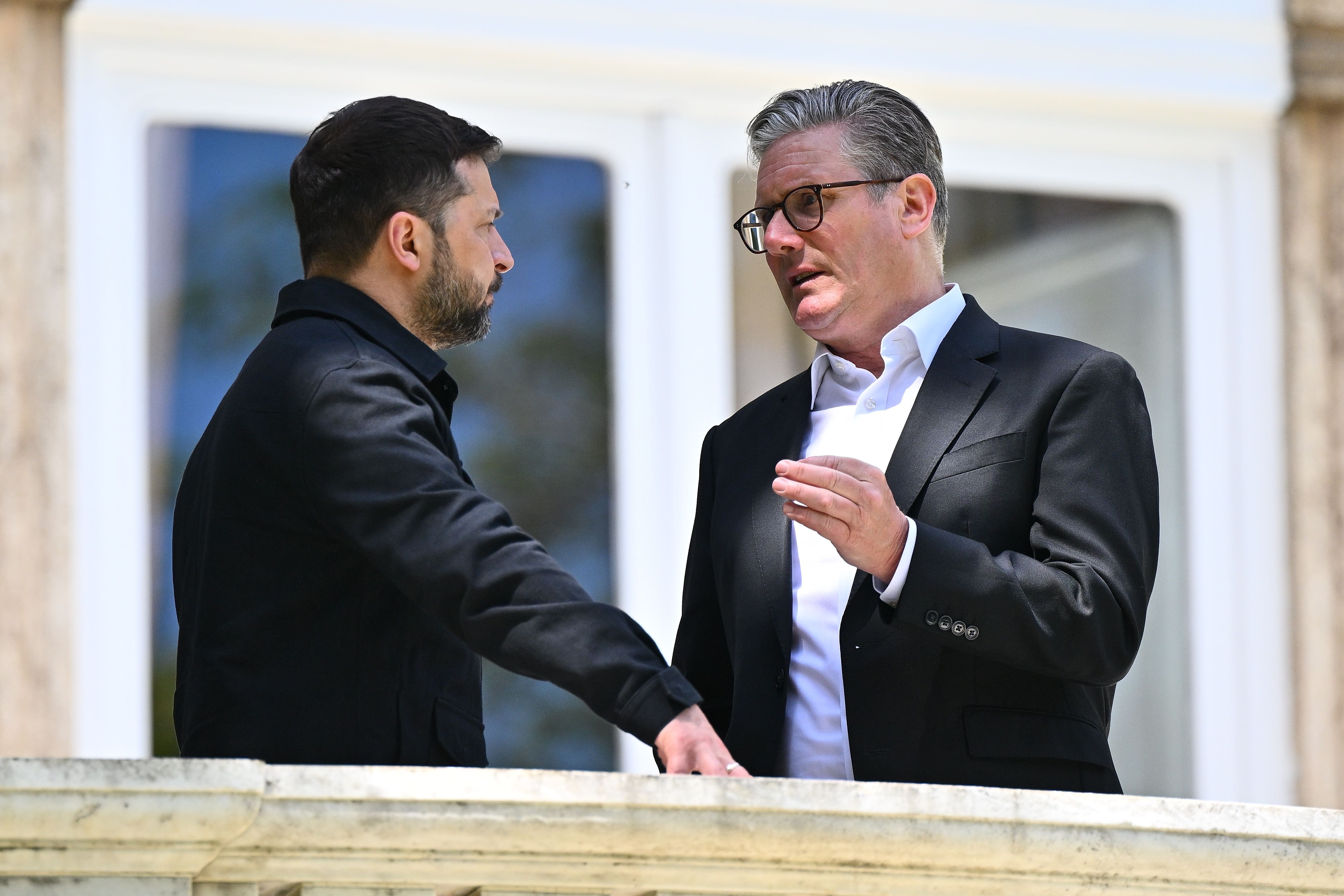 Prime Minister Keir Starmer and President of Ukraine Volodymyr Zelensky talk during a bilateral meeting at The Villa Wolkonsky in Rome, Italy (Marco M Mantovani/PA)