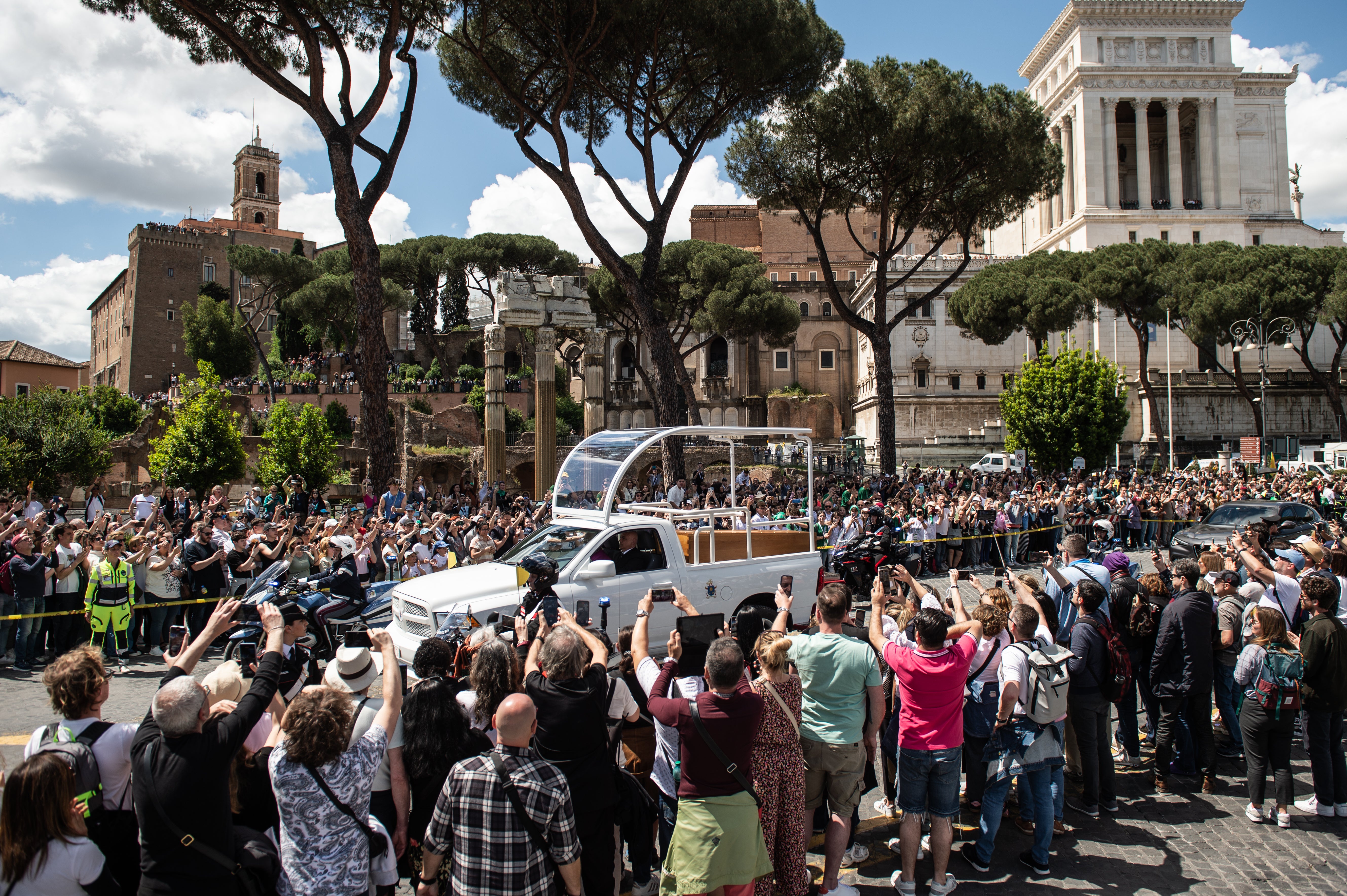 The late pope took one final ride in the popemobile as his coffin was driven to St Mary Major