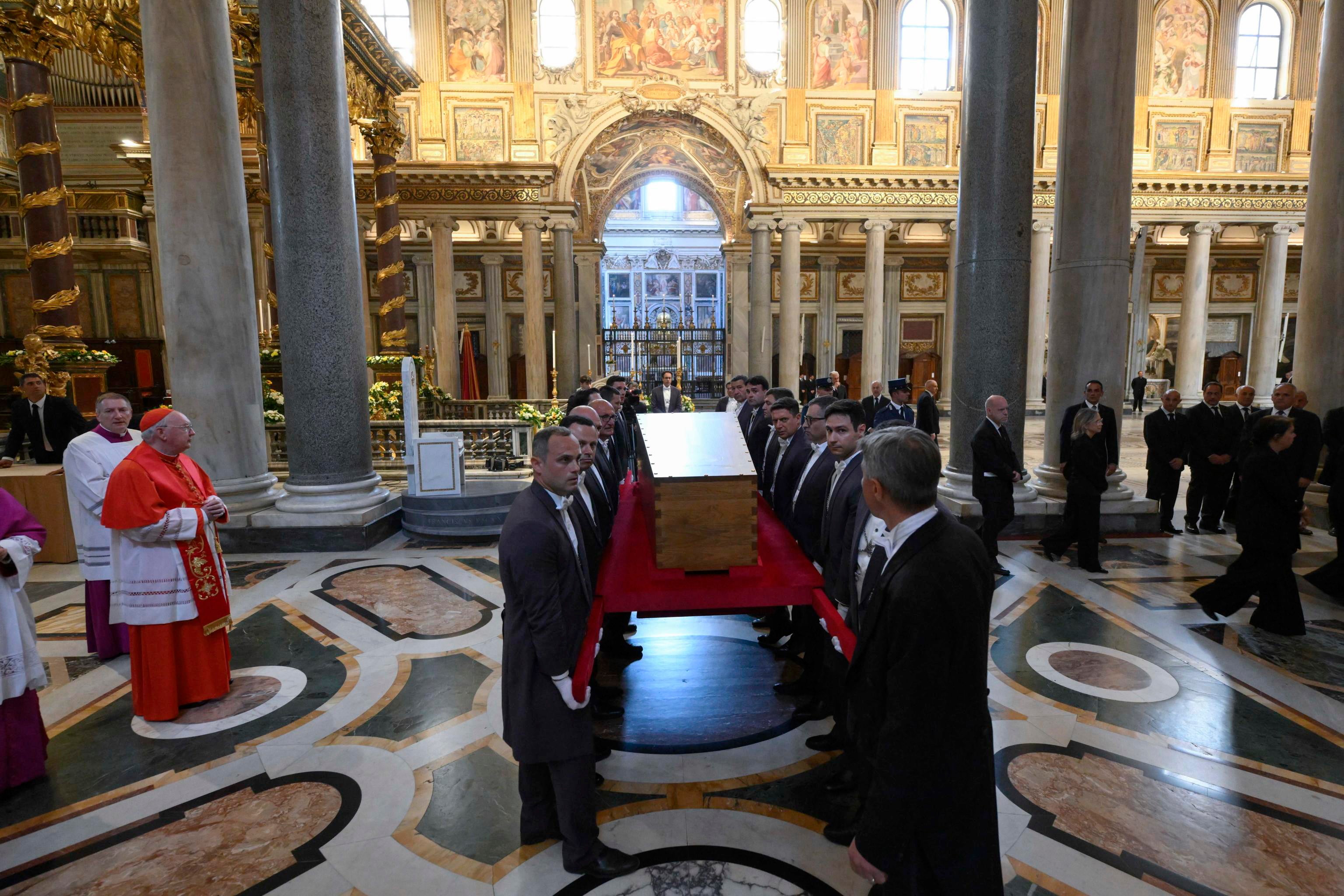 Pallbearers carried the coffin into St Mary Major, Francis’s resting place