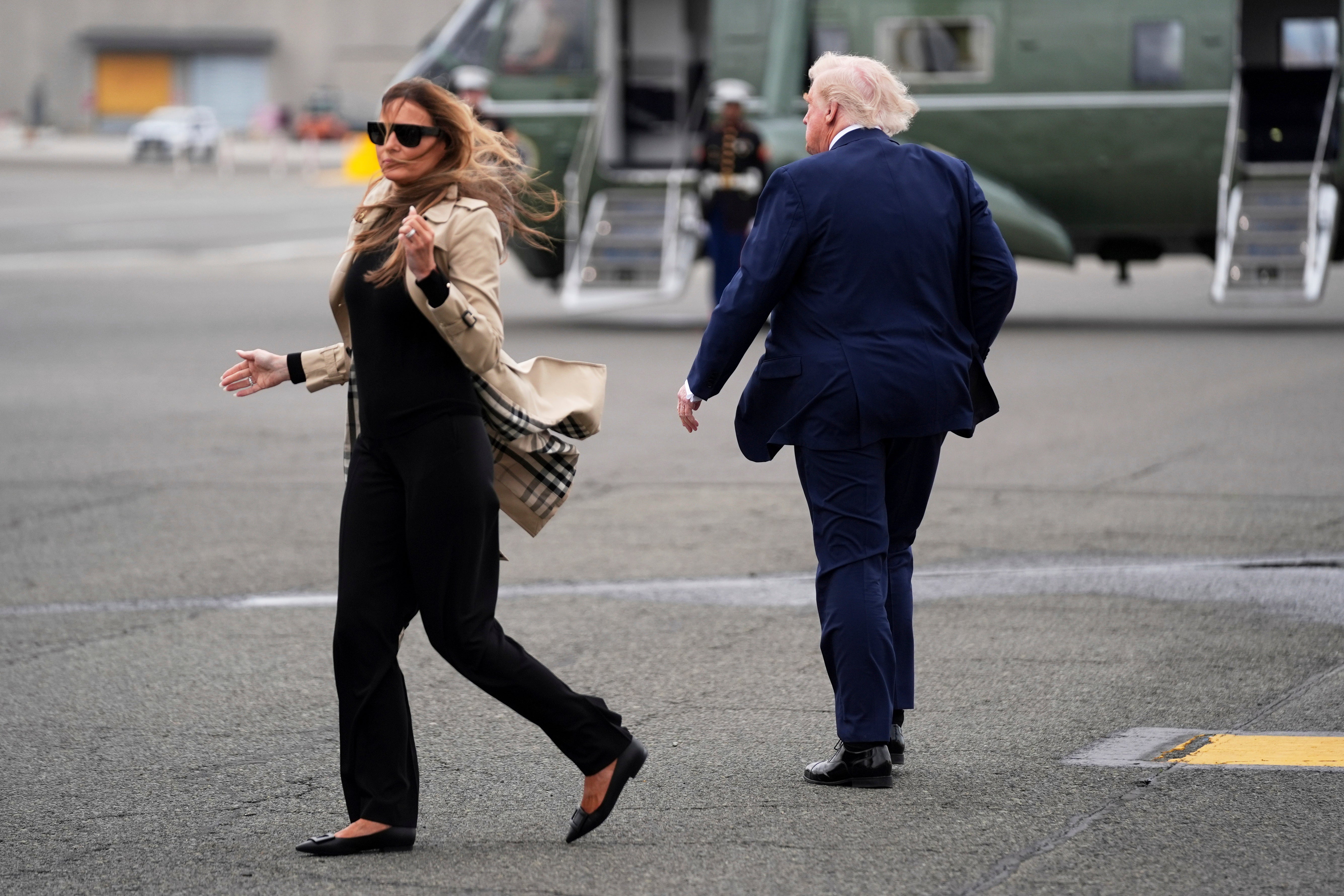 Trump and the first lady went their separate ways upon their return to the U.S.