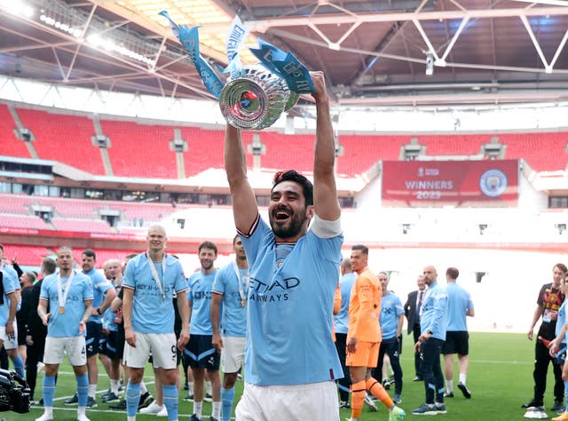 <p>Ilkay Gundogan’s last match at Wembley resulted in Man City winning the FA Cup in 2023</p>