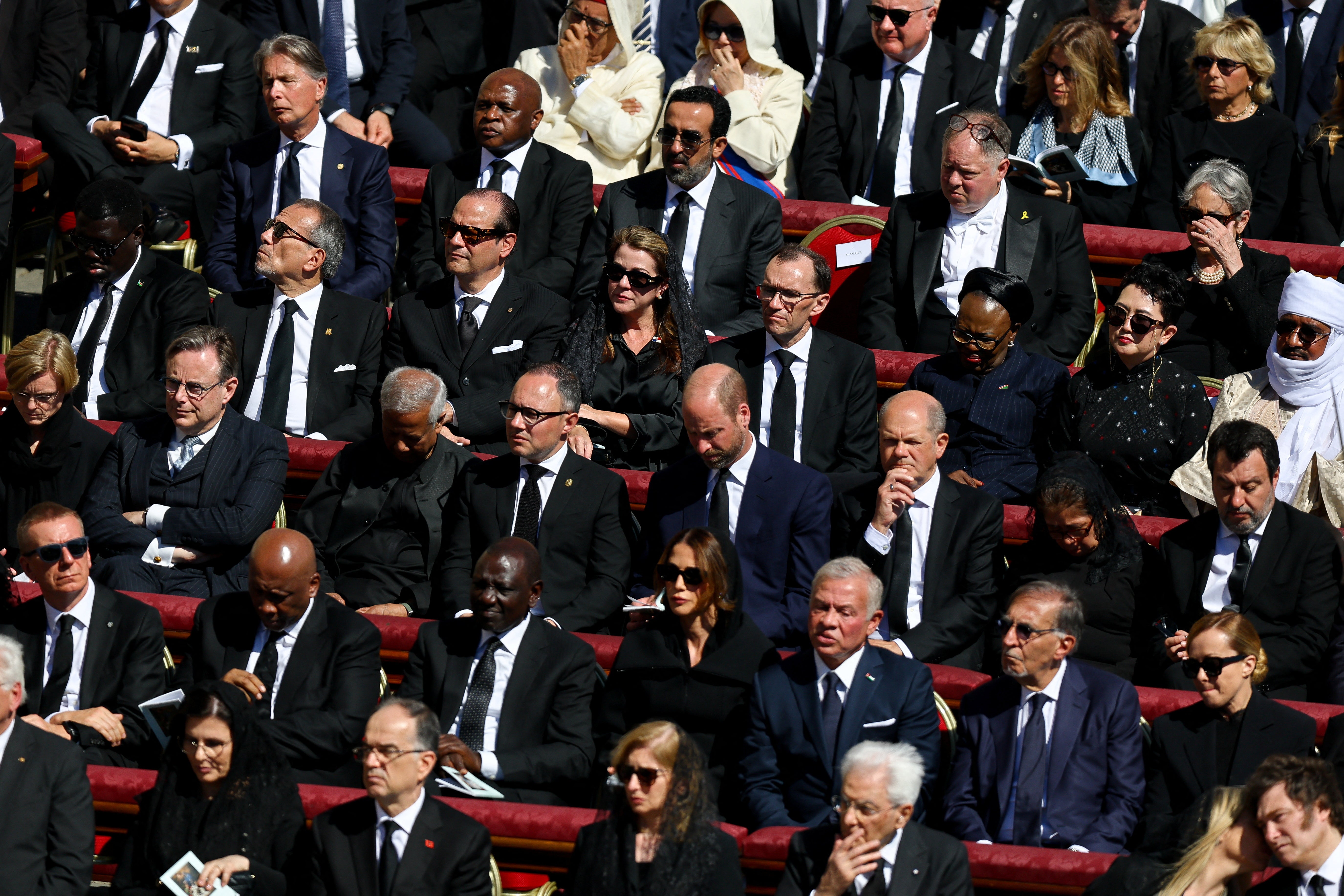 Britain's Prince William, Germany's Chancellor Olaf Scholz, and Jordan's King Abdullah attended the funeral Mass of Pope Francis, at the Vatican