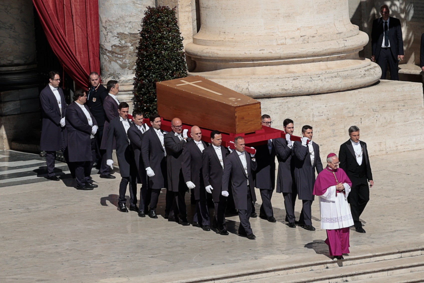 Pope Francis funeral latest: Trump and Zelensky join mourners as pontiff’s coffin carried to St Peter’s Square