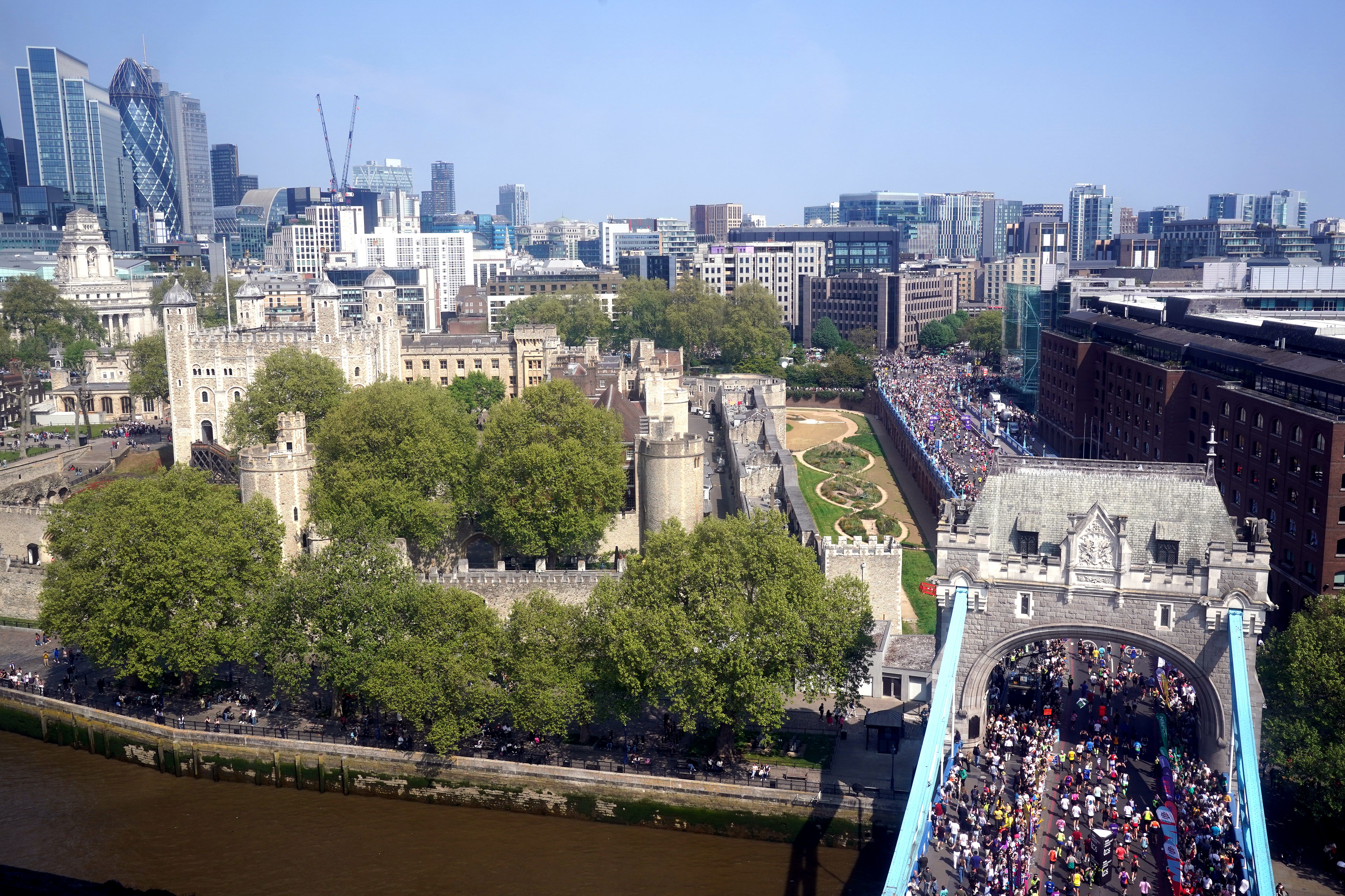 A general view of the mass participation race on Tower Bridge during the TCS London Marathon (Jonathan Brady/PA)