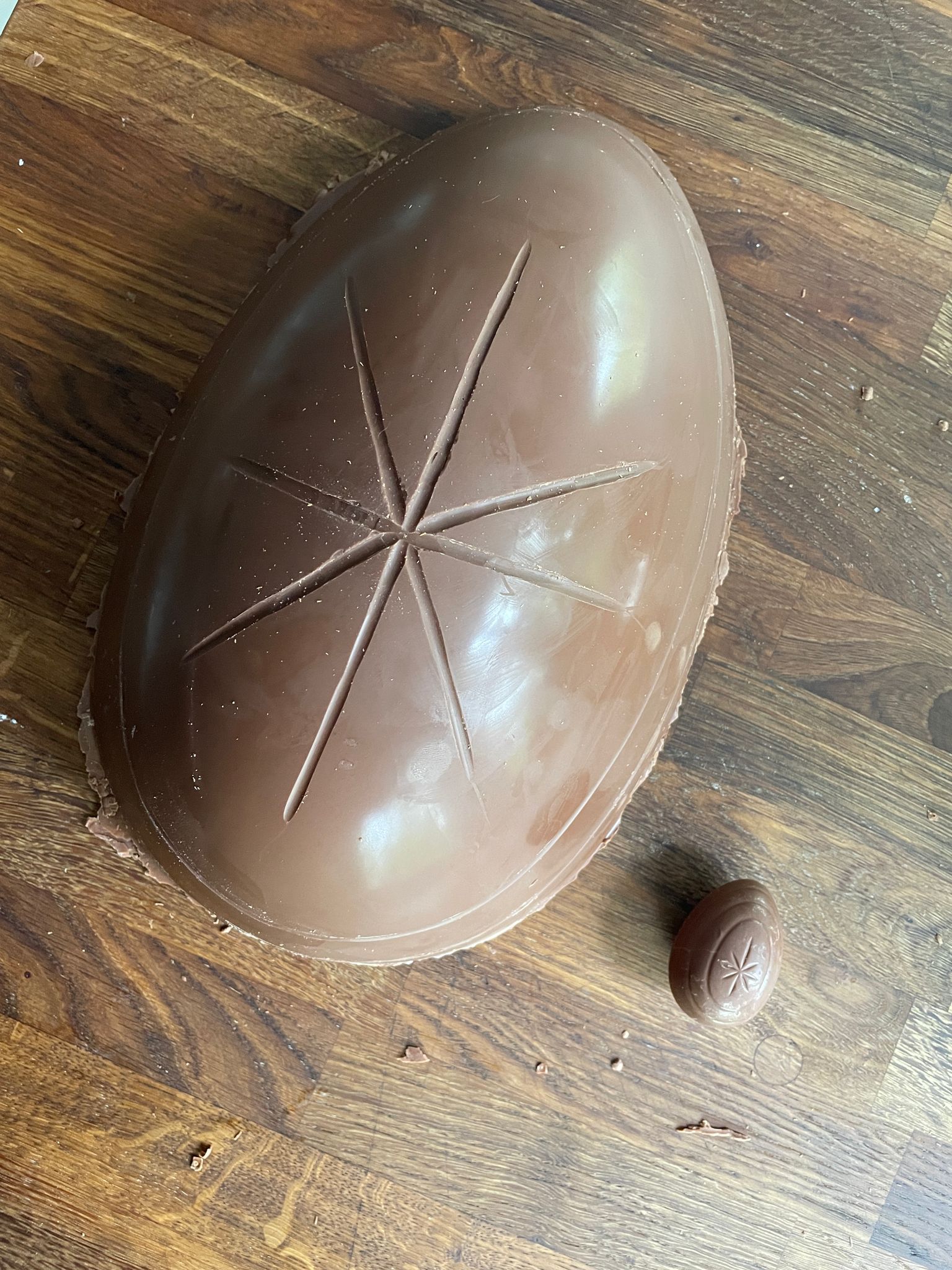 The cook’s giant Creme Egg versus a normal, shop-bought one