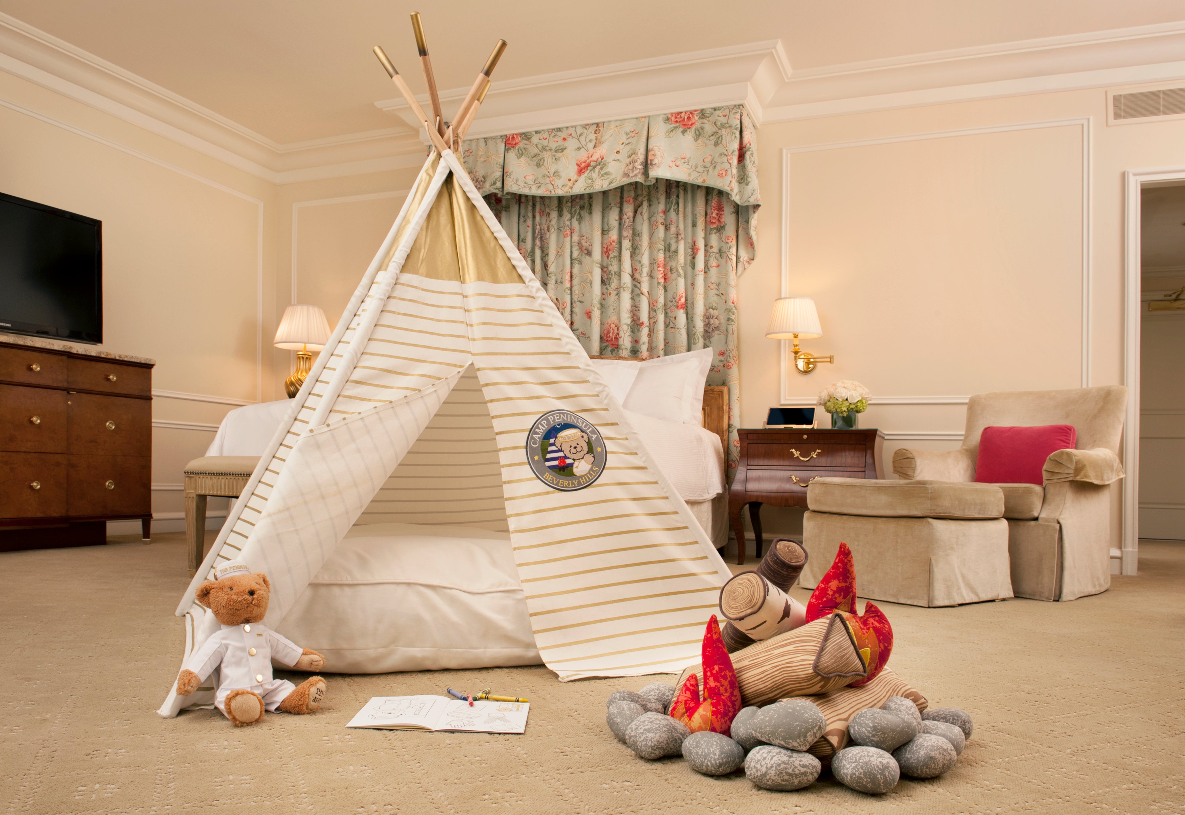 The Peninsula Beverly Hills provides your little ones with a charming tipi set up in your room