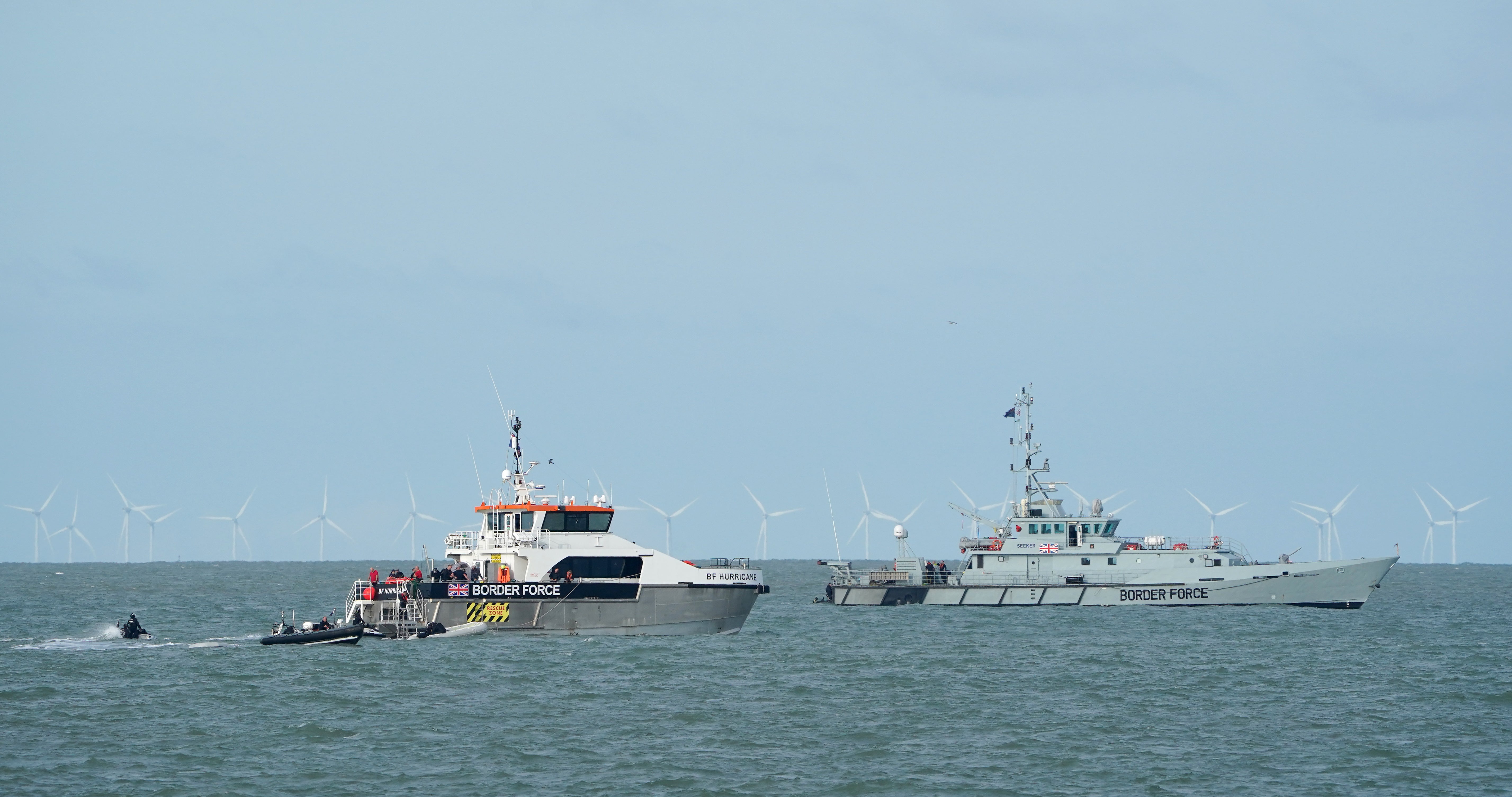 Border Force officers and vessels during an exercise to practise intercepting small boats crossing the Channel near Deal in 2021