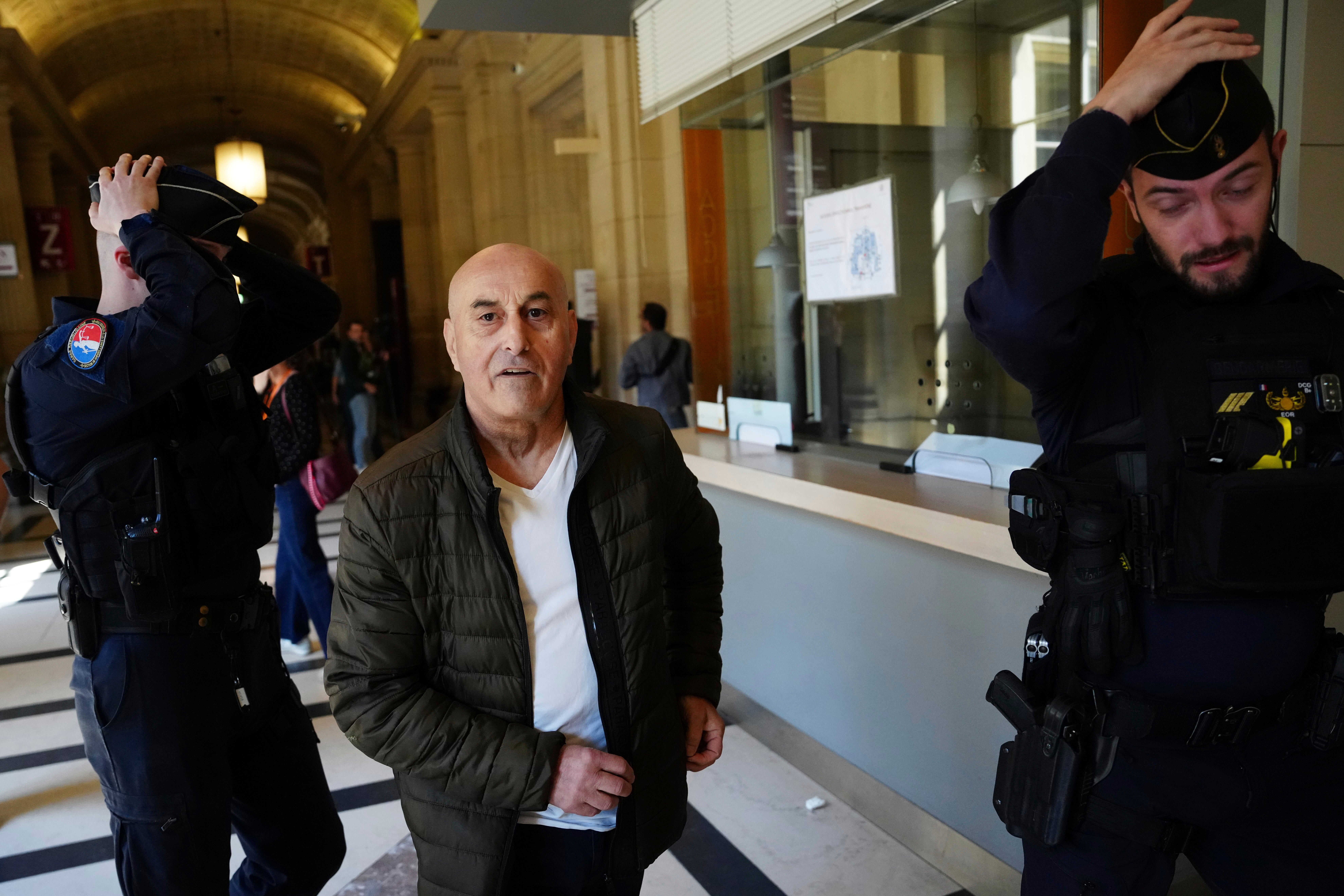 Yunice Abbas, one of the men accused in the 2016 armed robbery of Kim Kardashian, arrives at the Palais de Justice