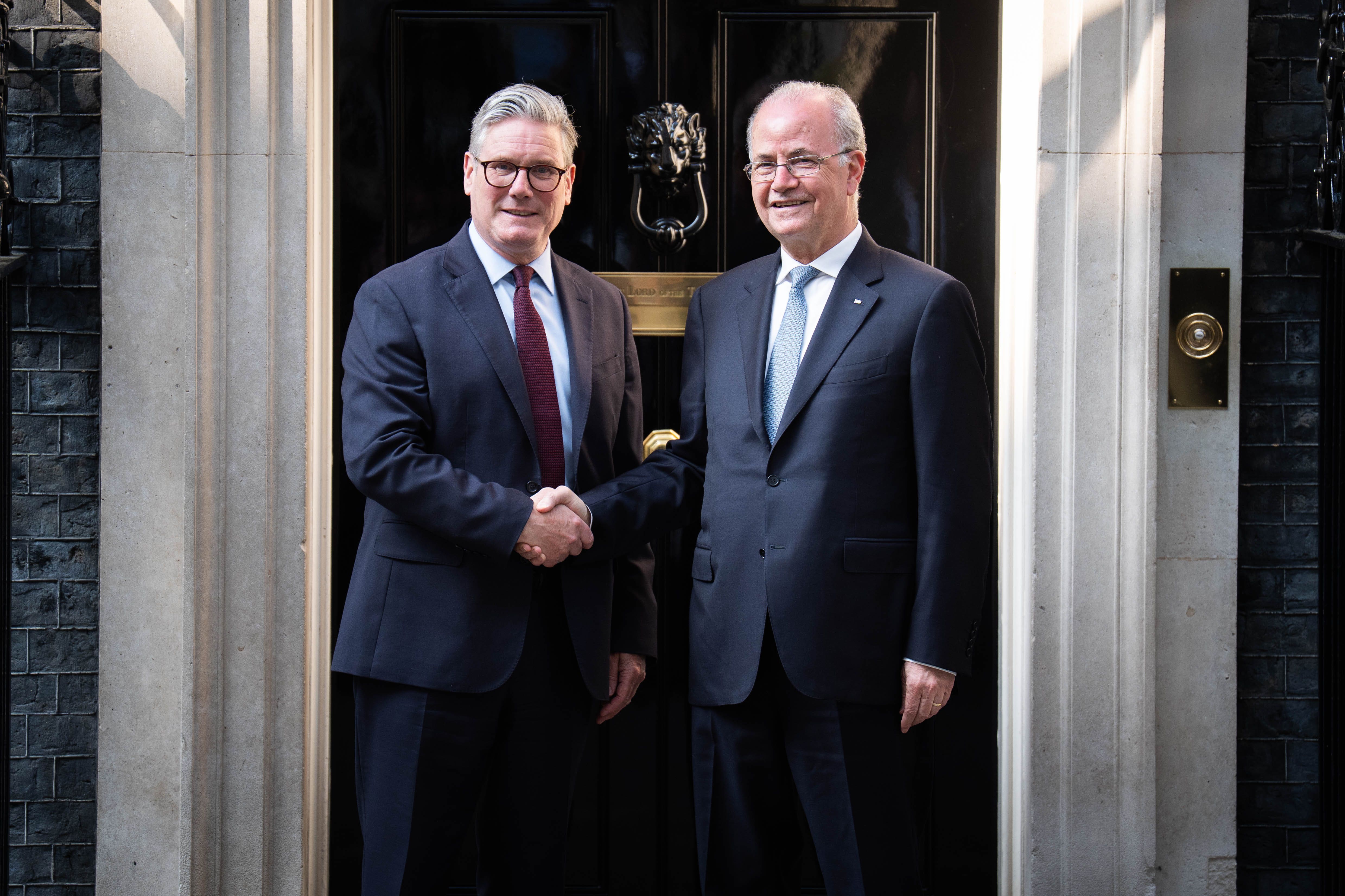 Prime Minister Sir Keir Starmer greets Prime Minister of the Palestinian Authority, Mohammad Mustafa (James Manning/PA)