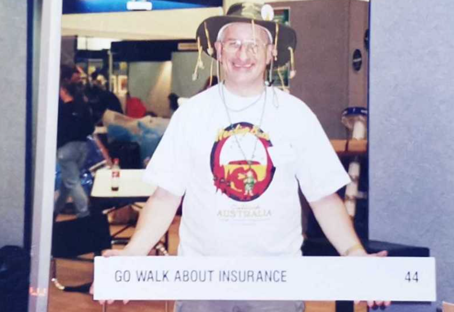 Going places: Harold Lawrence drumming up business at a backpacker show in 1999