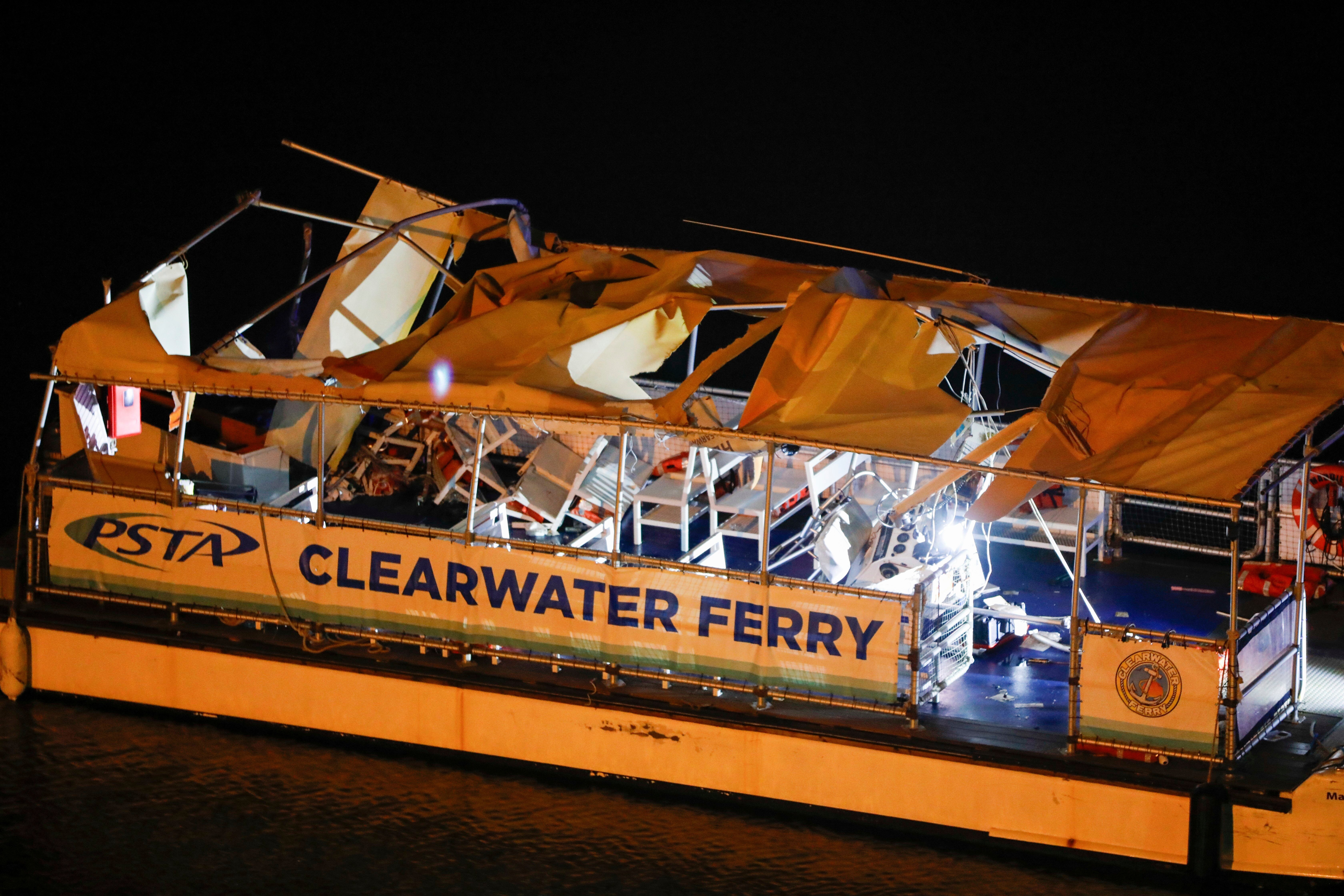 Officials said the boat slammed into the ferry and managed to overide nearly three-quarters of the 40-foot passenger vessel