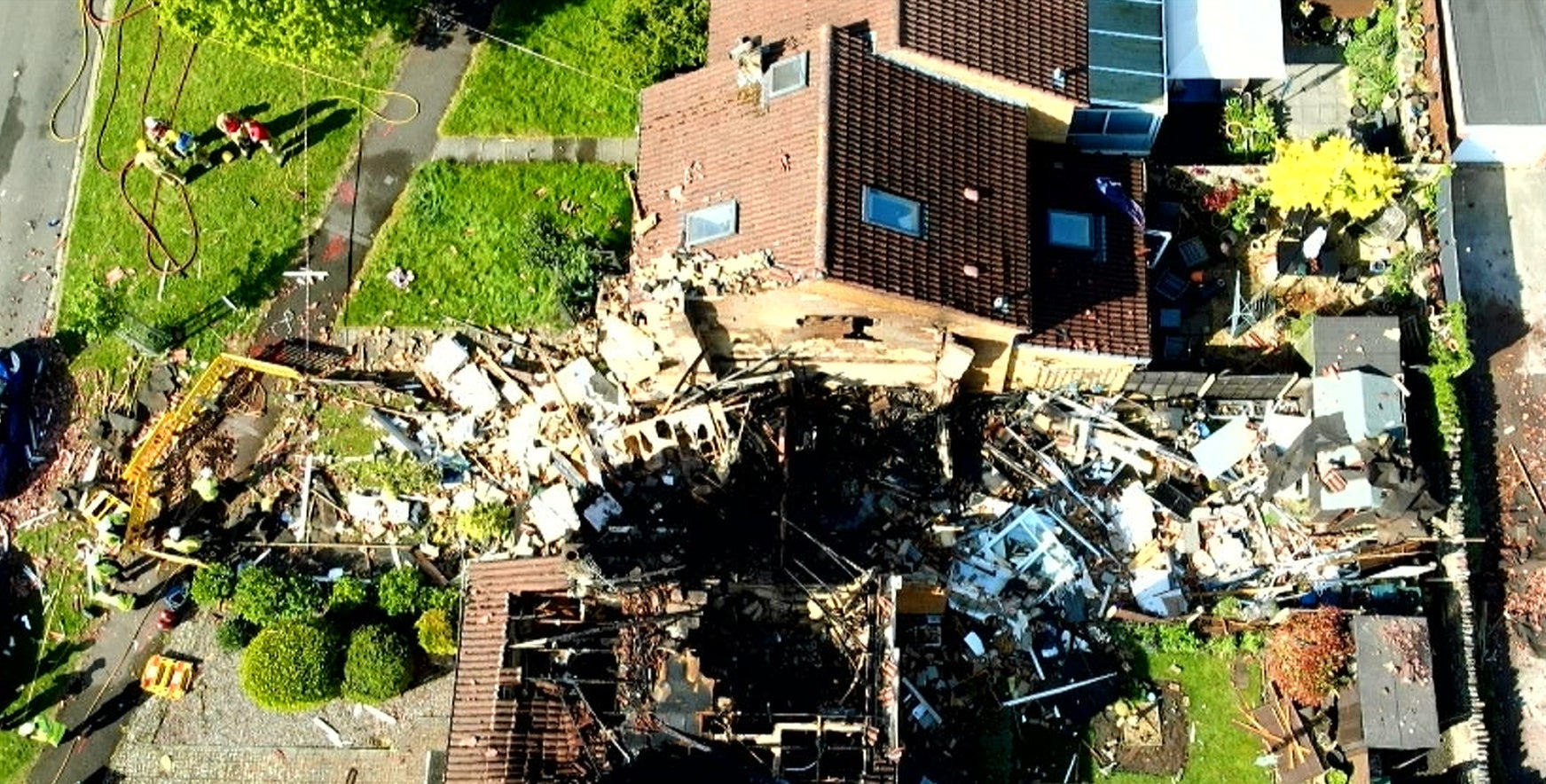 The wreckage of a house on Lancaster Road in Yate after a gas explosion
