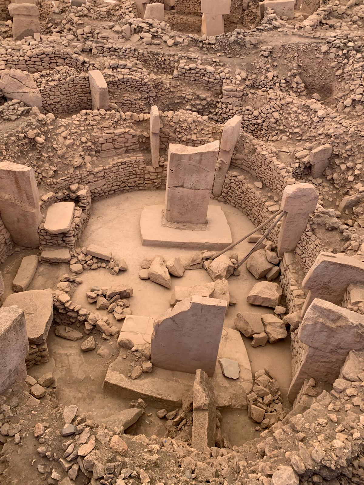 One of the oval ritual halls at Göbekli Tepe, southeast Turkey - with its T shaped pillars, almost certainly symbolising deities or ancestor spirits. It was built around 11,000 years ago.