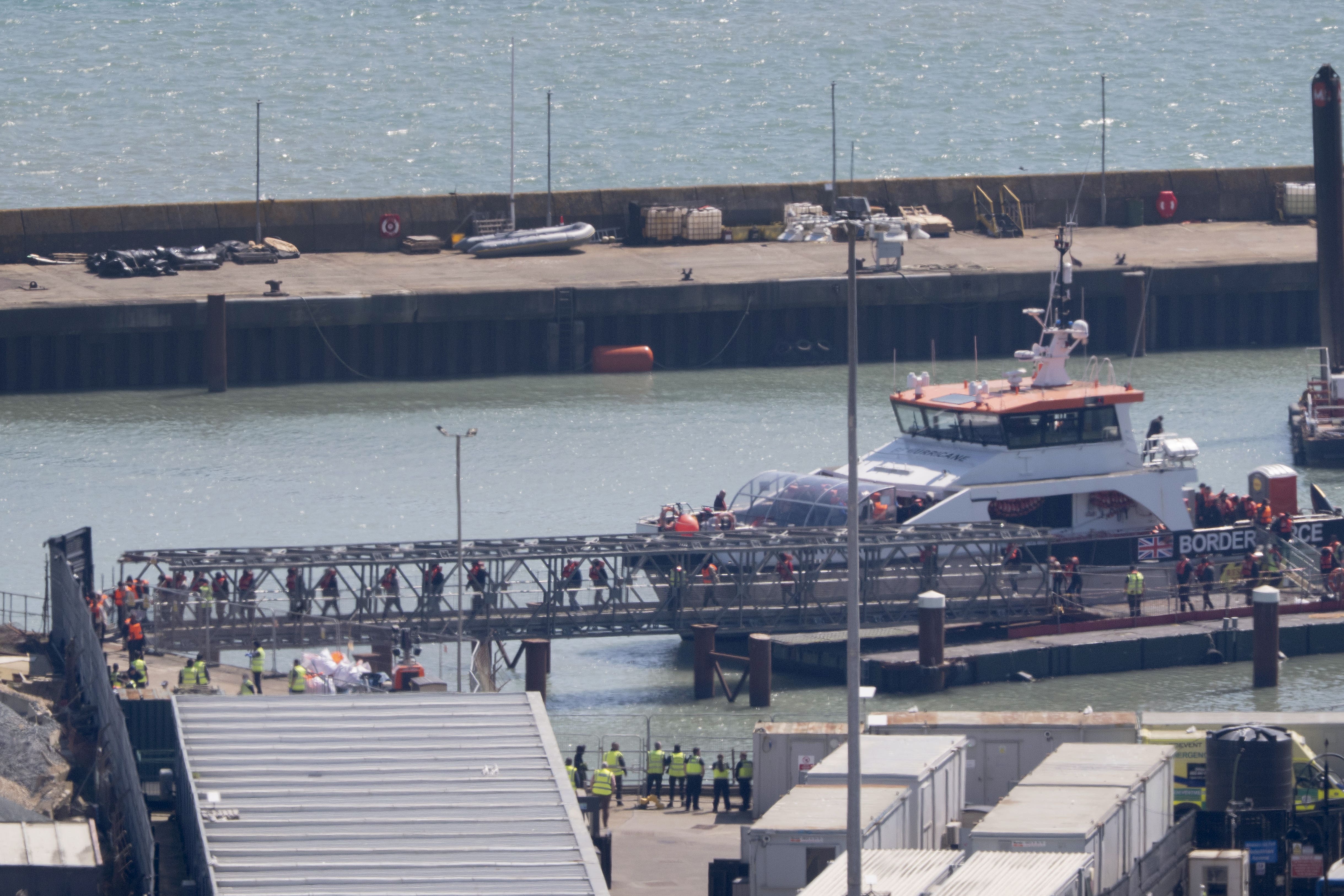 A group of people thought to be migrants are brought in to Dover, Kent, by Border Force (Gareth Fuller/PA)