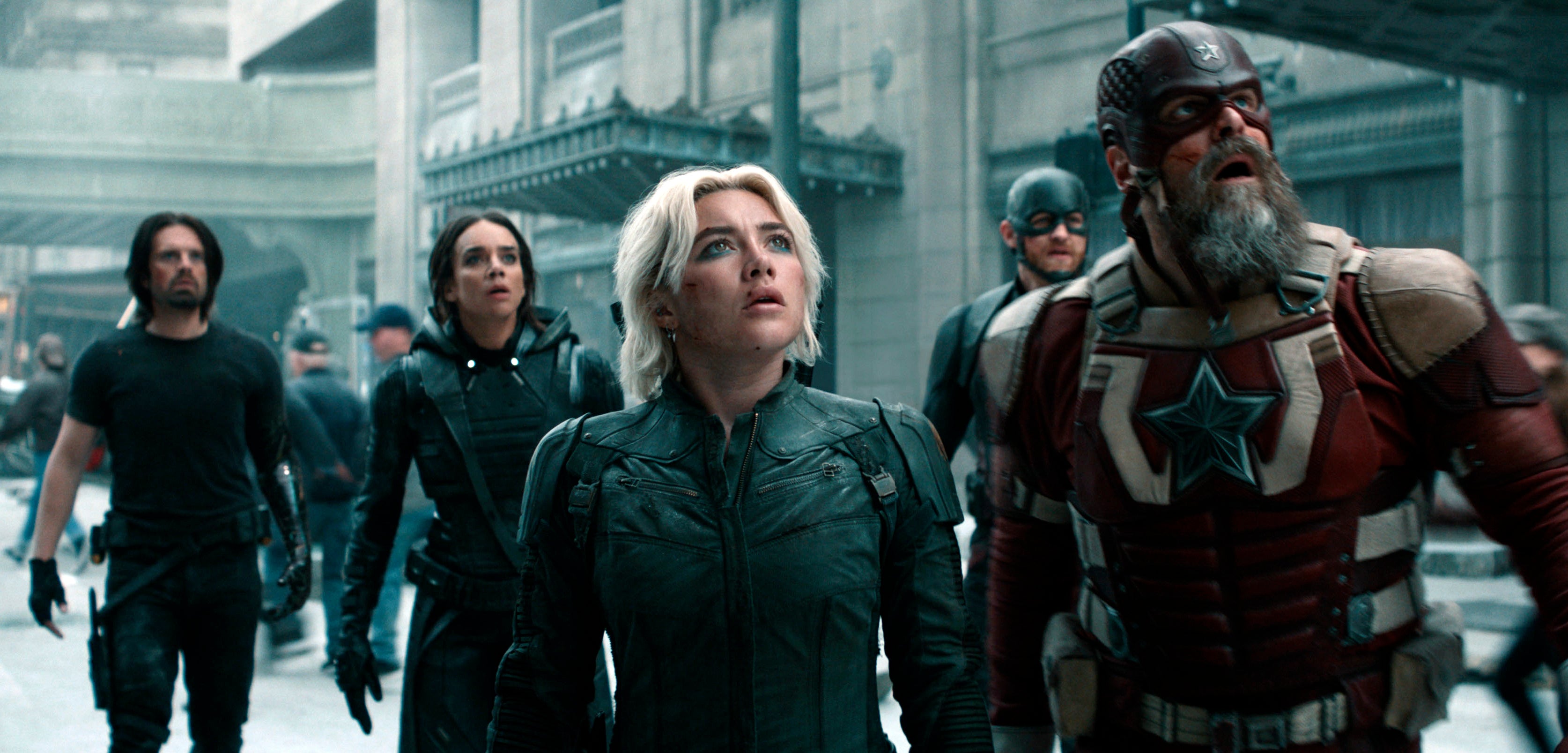 Florence Pugh (center) leads ‘Thunderbolts*’ as Yelena/Black Widow