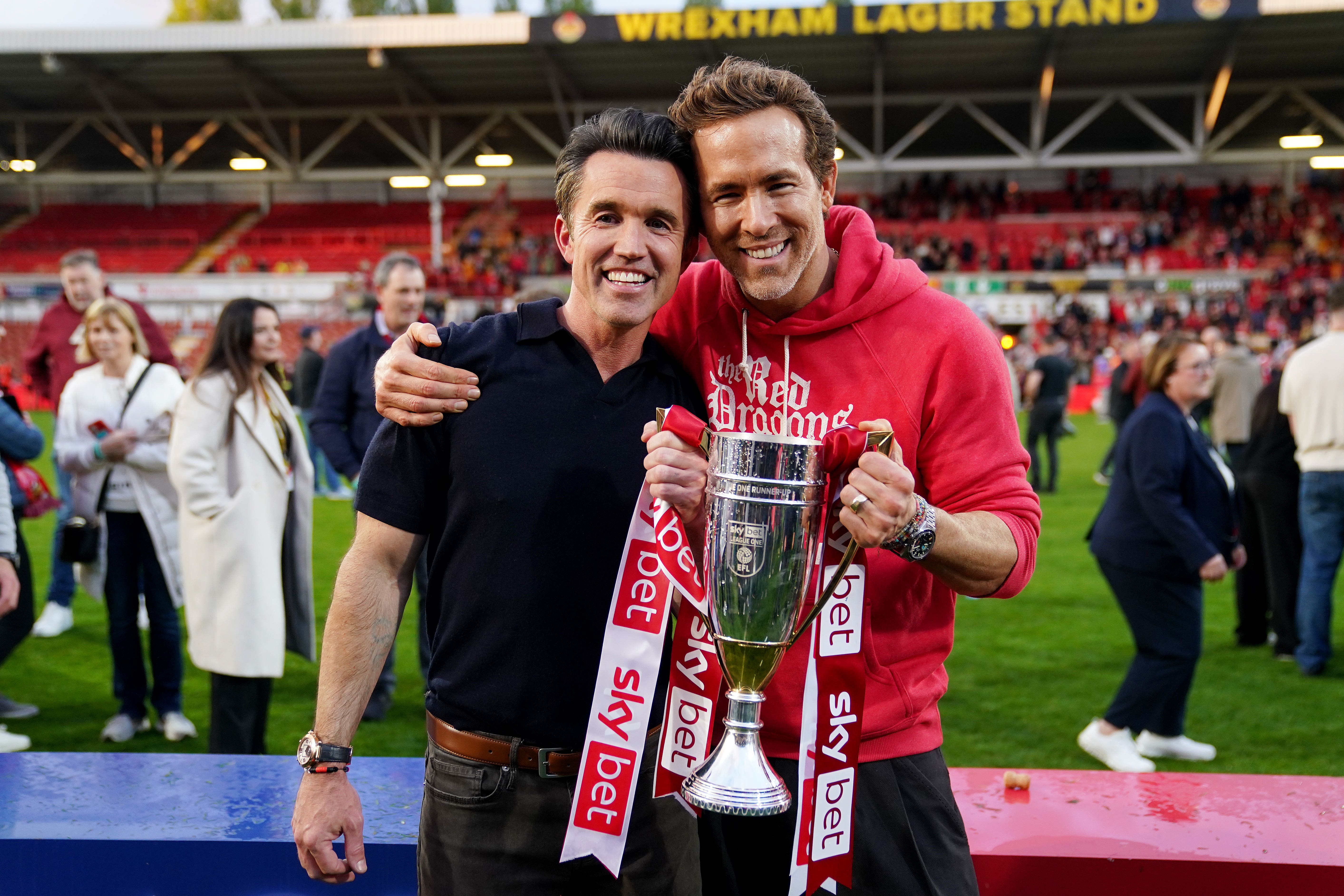 Ryan Reynolds and Rob McElhenney’s Wrexham will play Championship football next season (Martin Rickett/PA)