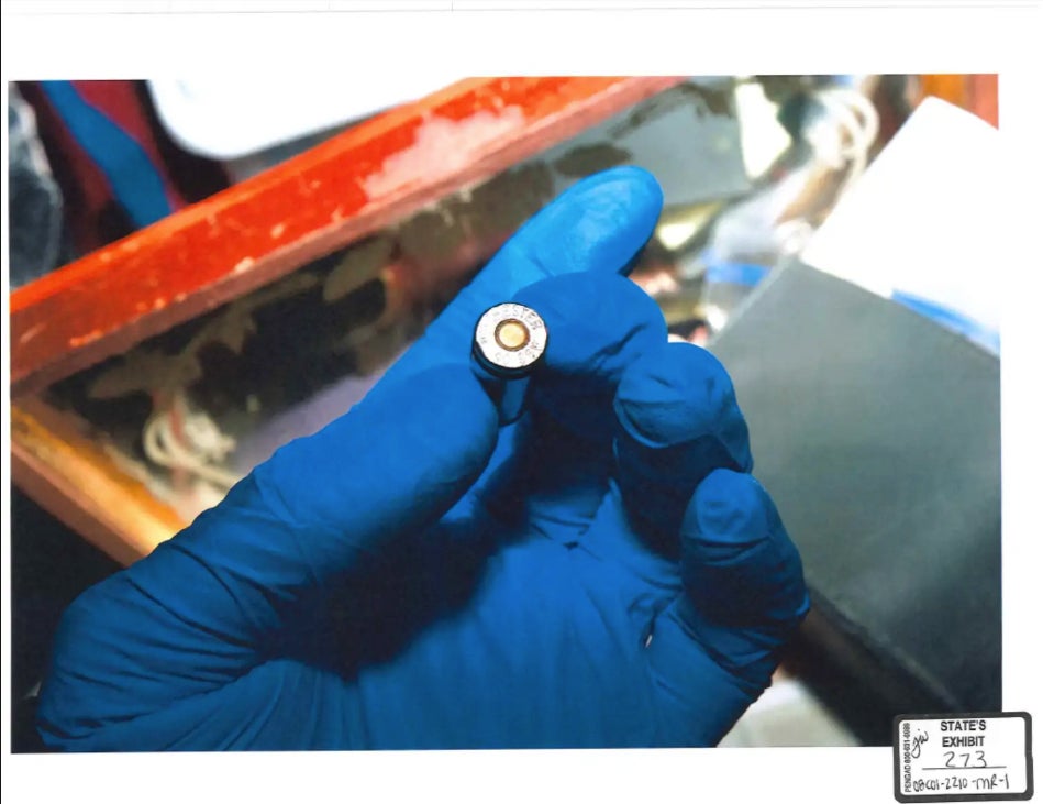 A .40 caliber round, which his defense team referred to as the “magic bullet,” was found in a “hope box” during the search of his home