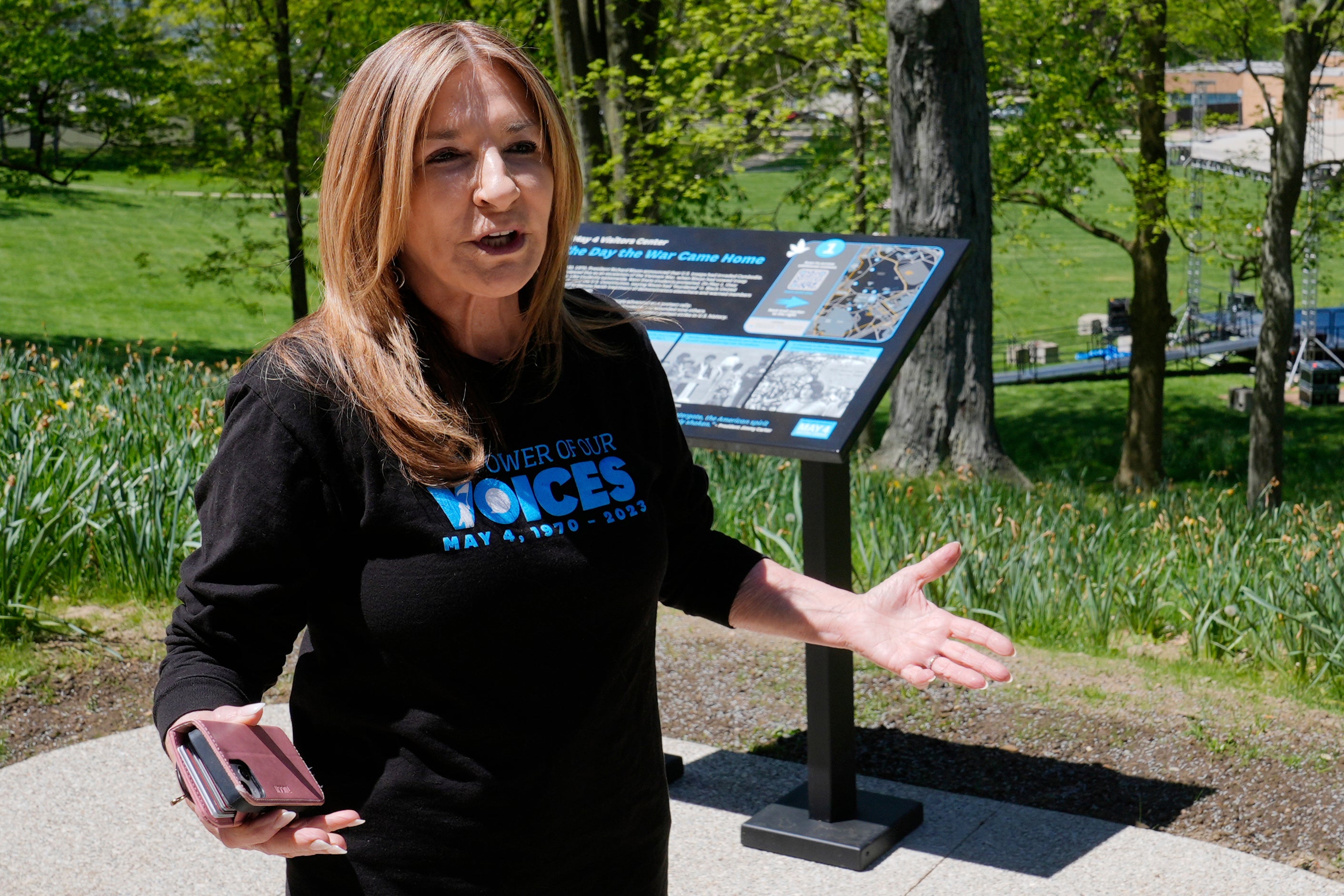 FILE - Chic Canfora gestures during an interview, May 2, 2024, in Kent, Ohio. (AP Photo/Sue Ogrocki, File)