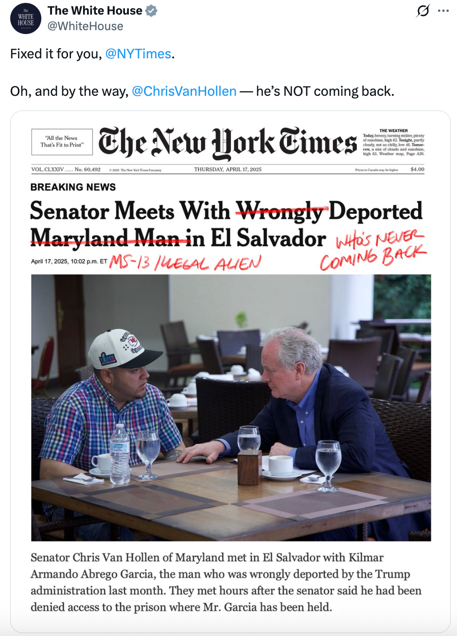 The White House tweeted a redone cover of the Times, similar to artist Alexandra Bell's series