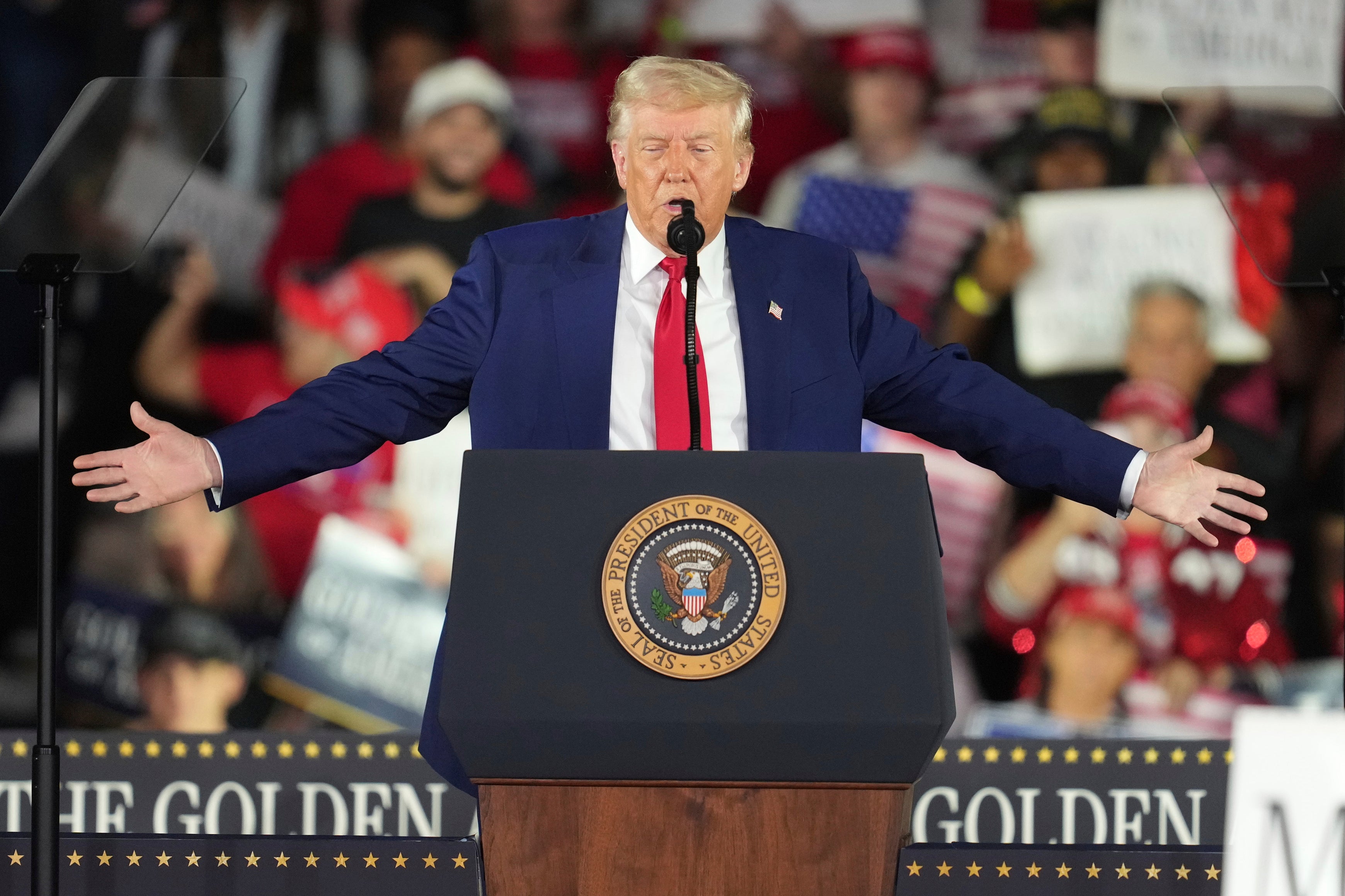Donald Trump slammed media polling practices at a rally in Michigan to celebrate his first 100 days in office, where he revisited some of his greatest campaign trail hits