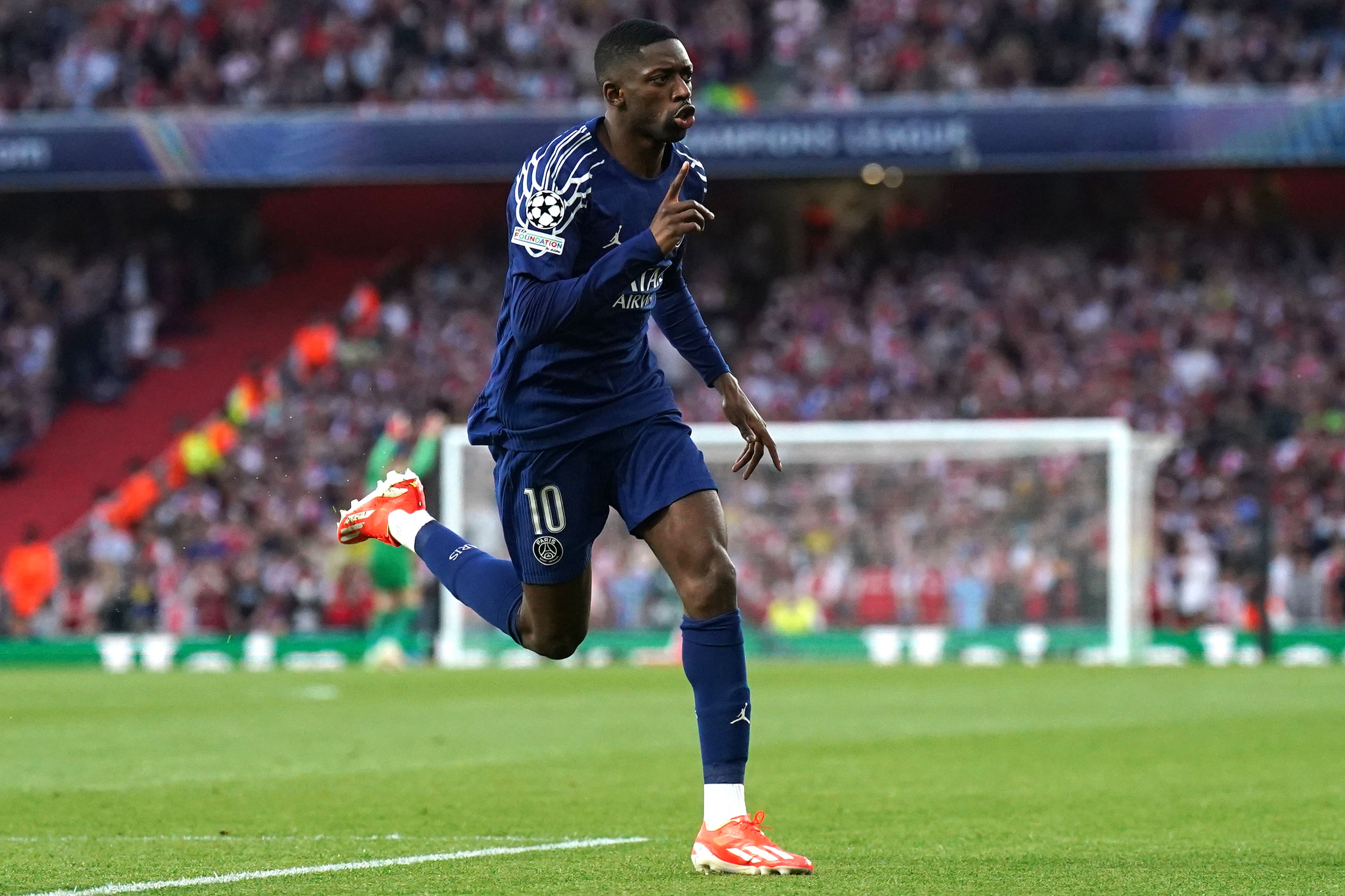 Dembele celebrates after scoring PSG’s early goal