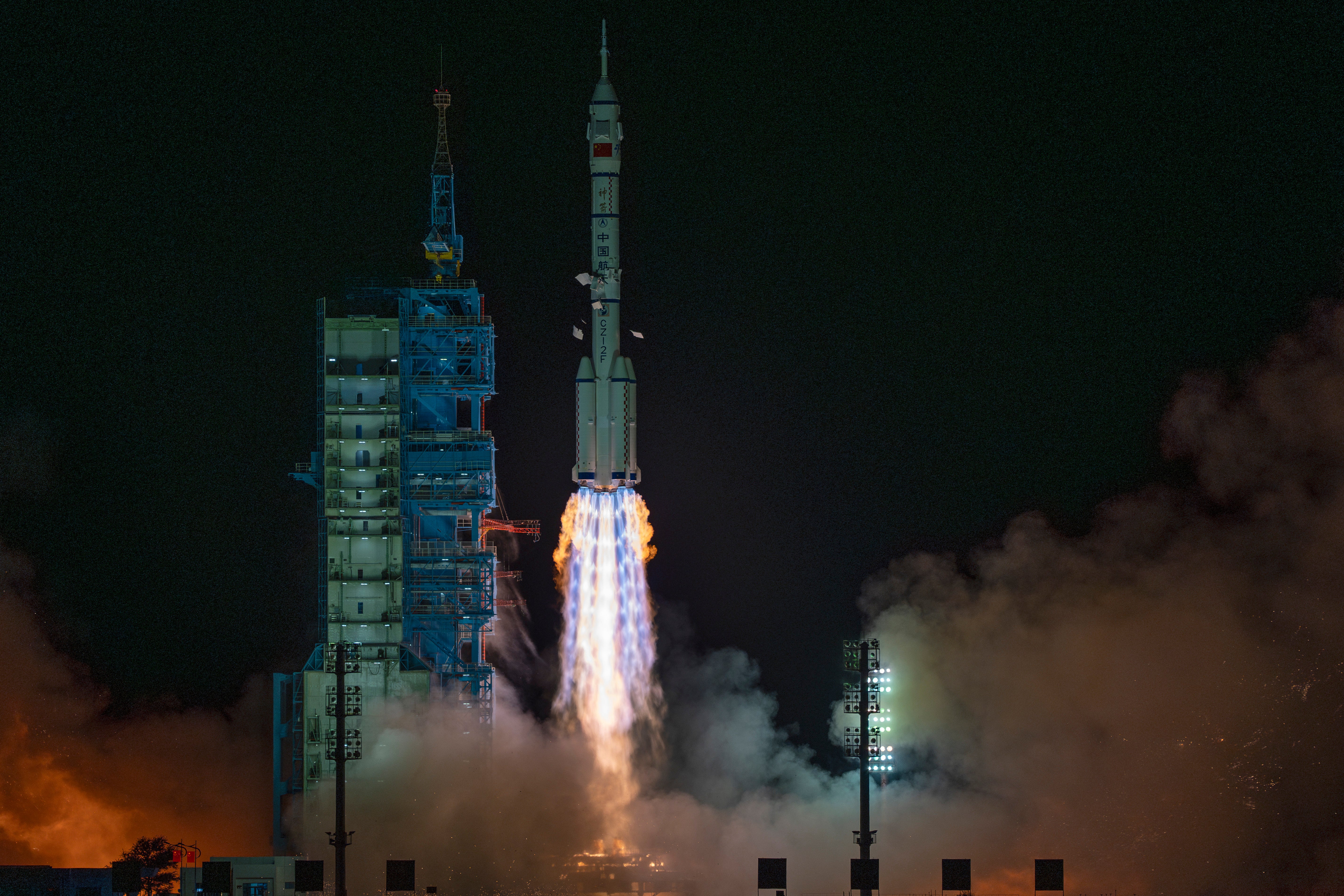 Shenzhou-19 spacecraft taking off from the Jiuquan Satellite Launch Centre in Jiuquan, northwestern China in 2024