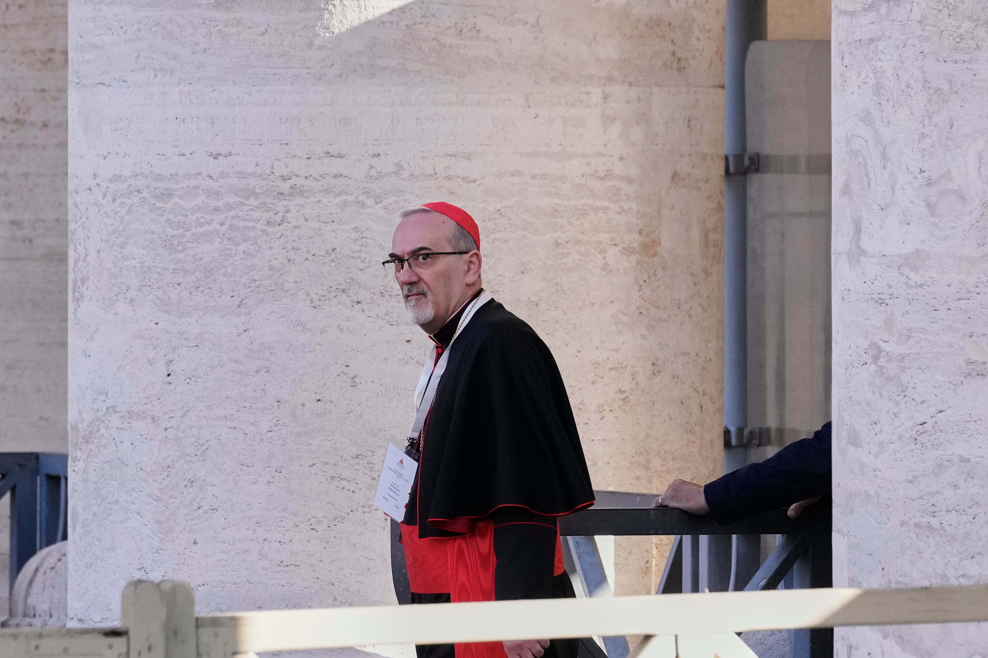 Cardinal Pierbattista Pizzaballa arrives for a college of cardinals' meeting, at the Vatican, Wednesday, April 30, 2025. (AP Photo/Gregorio Borgia)