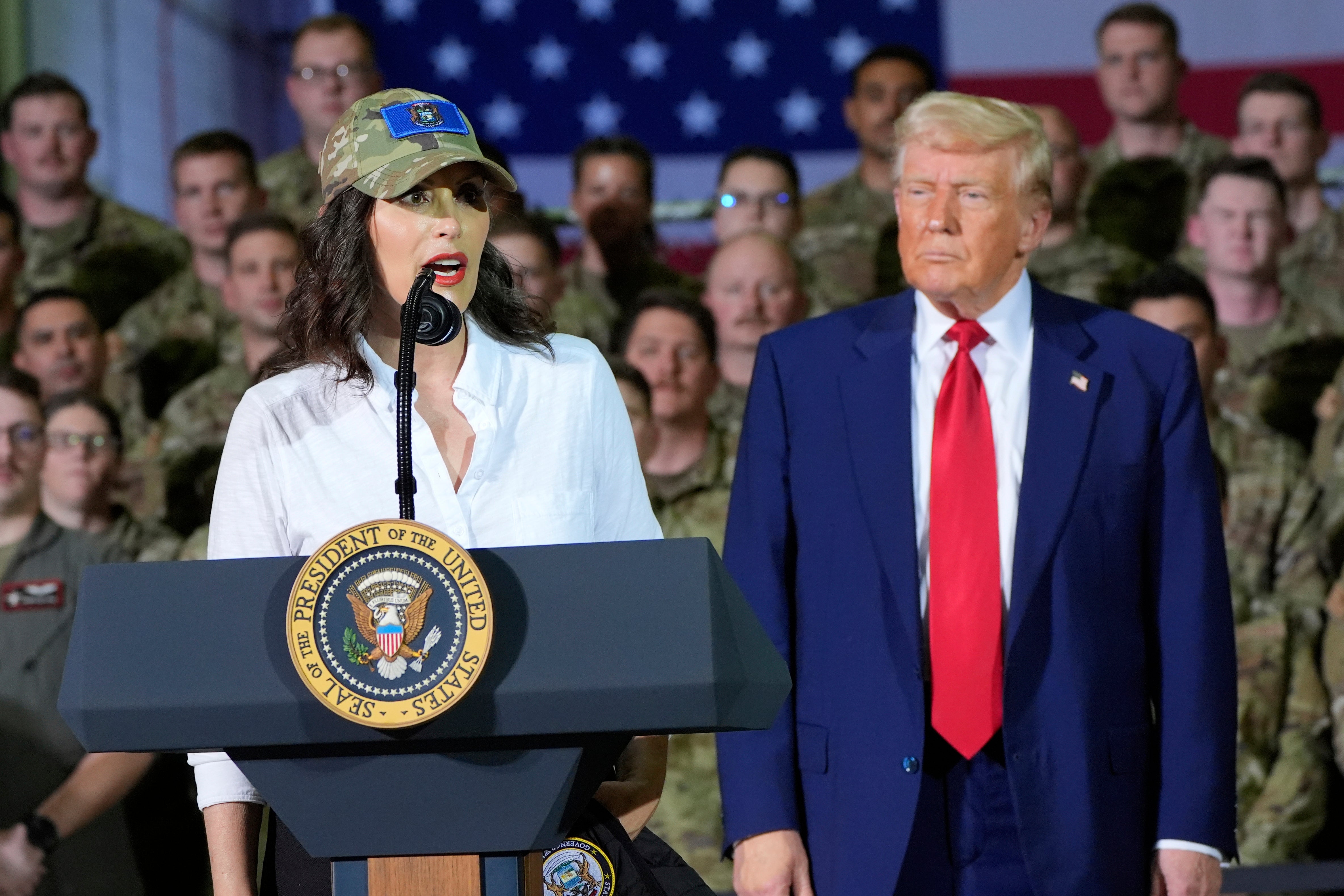 Michigan Gov. Gretchen Whitmer says she wasn’t planning on giving remarks after President Donald Trump called her up onto the stage while speaking at Selfridge Air National Guard Base Tuesday.