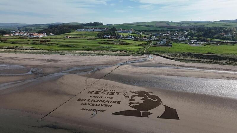 The artwork has been created on sand next to Trump Turnberry (Greenpeace UK/PA)