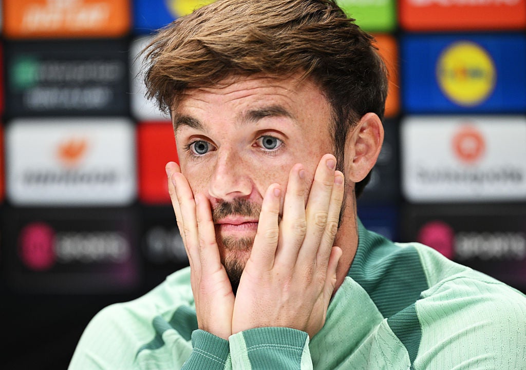 Maddison during a press conference to preview Tottenham’s semi-final