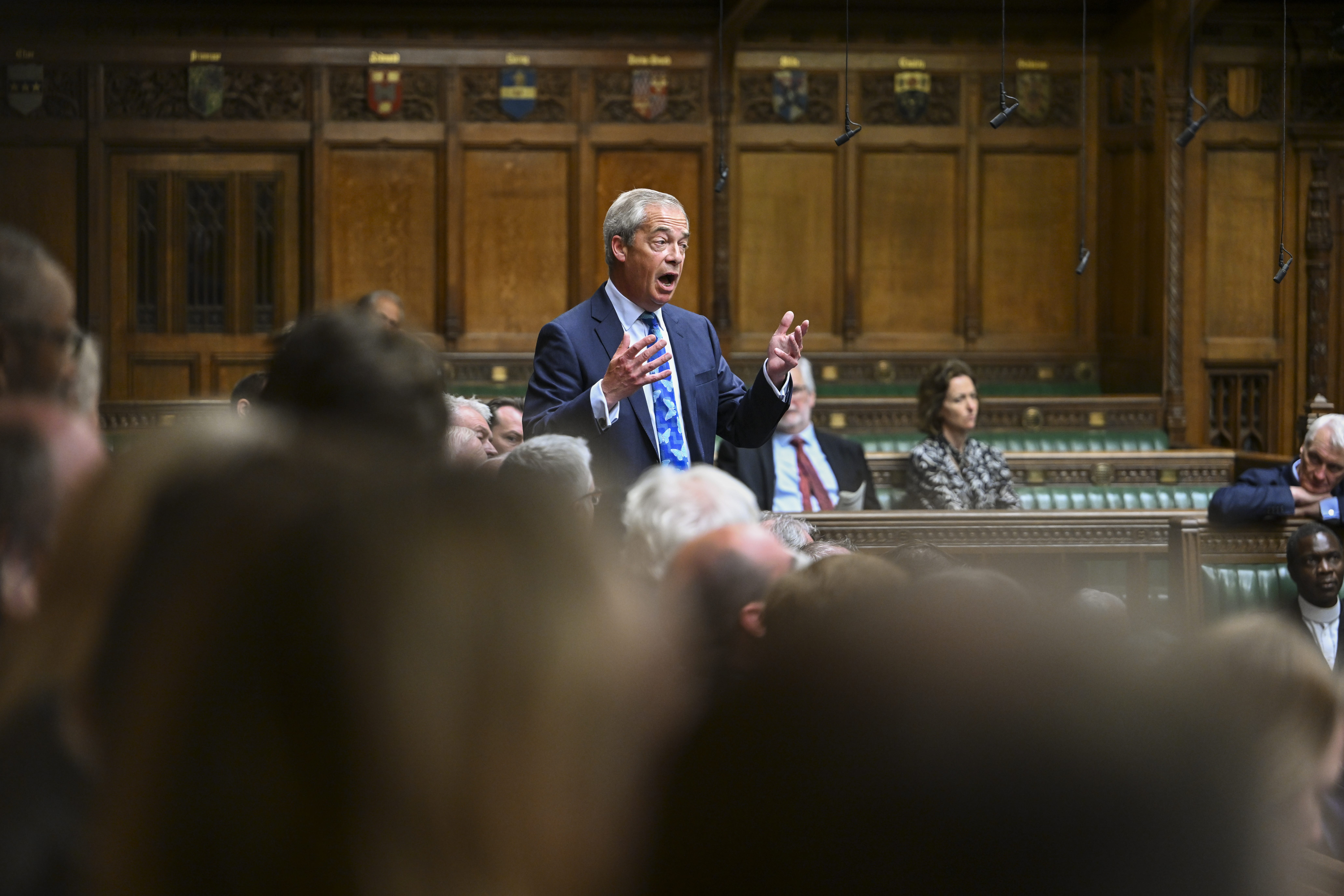 Reform UK leader Nigel Farage speaking during Prime Minister’s Questions (House of Commons/PA)