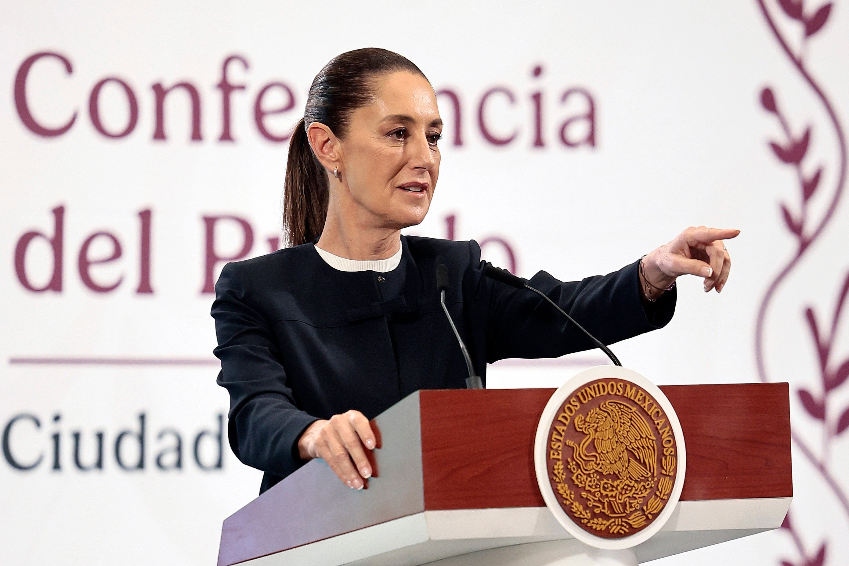 Mexican President Claudia Sheinbaum speaks at a press conference at the National Palace in Mexico City, Mexico, 30 April 2025