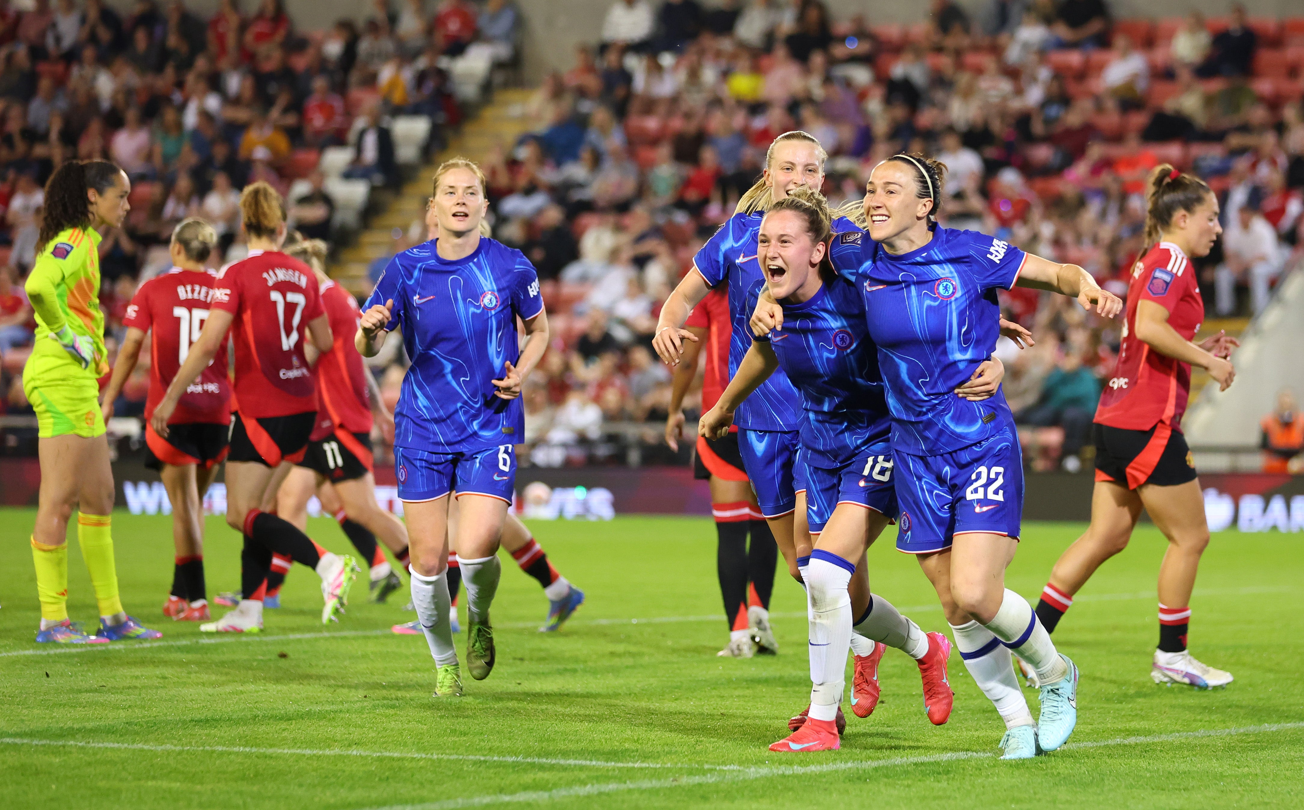 Lucy Bronze (right) scored the WSL title-sealing goal for Chelsea