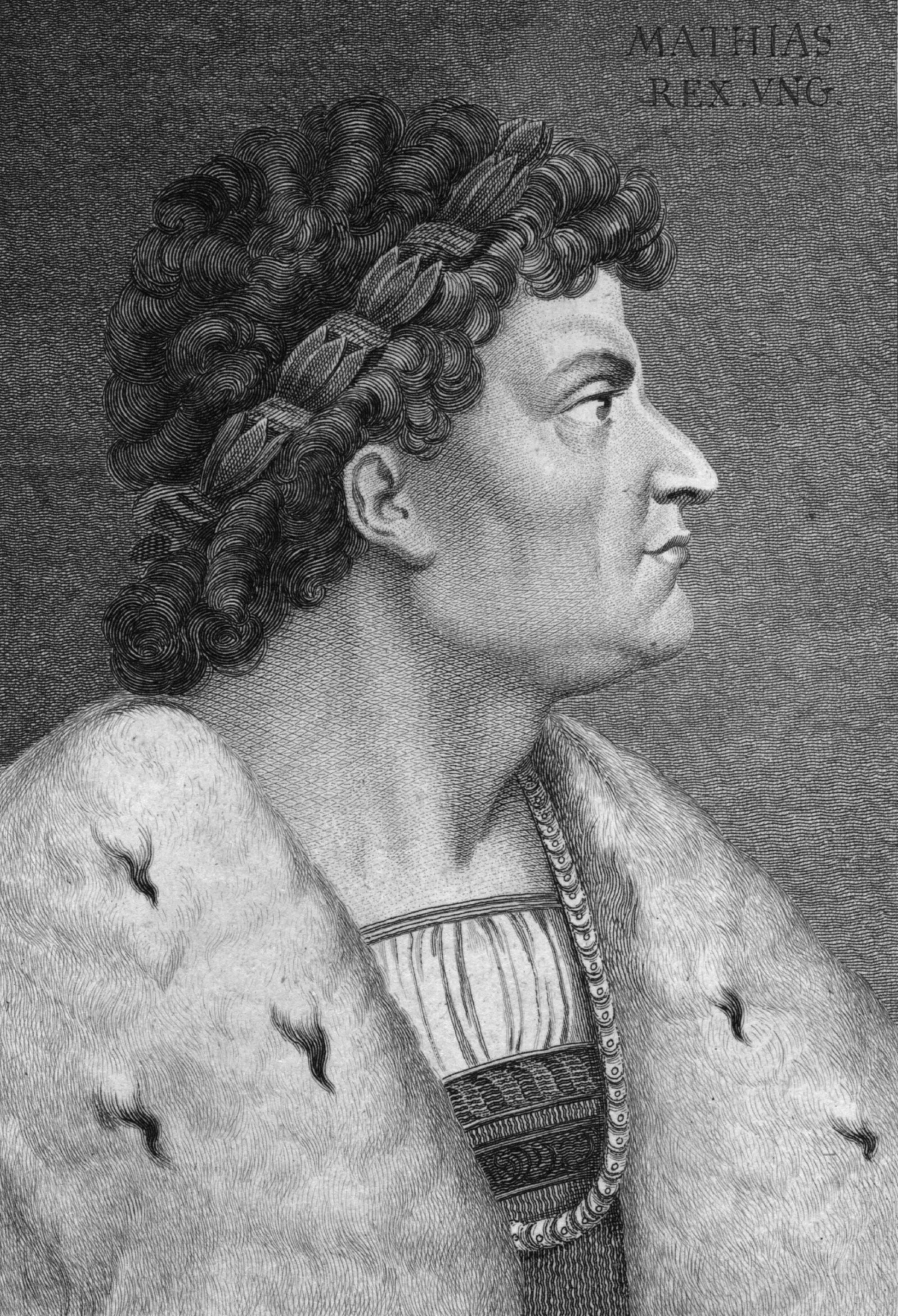 Engraving of the King of Hungary, Matthias Corvinus