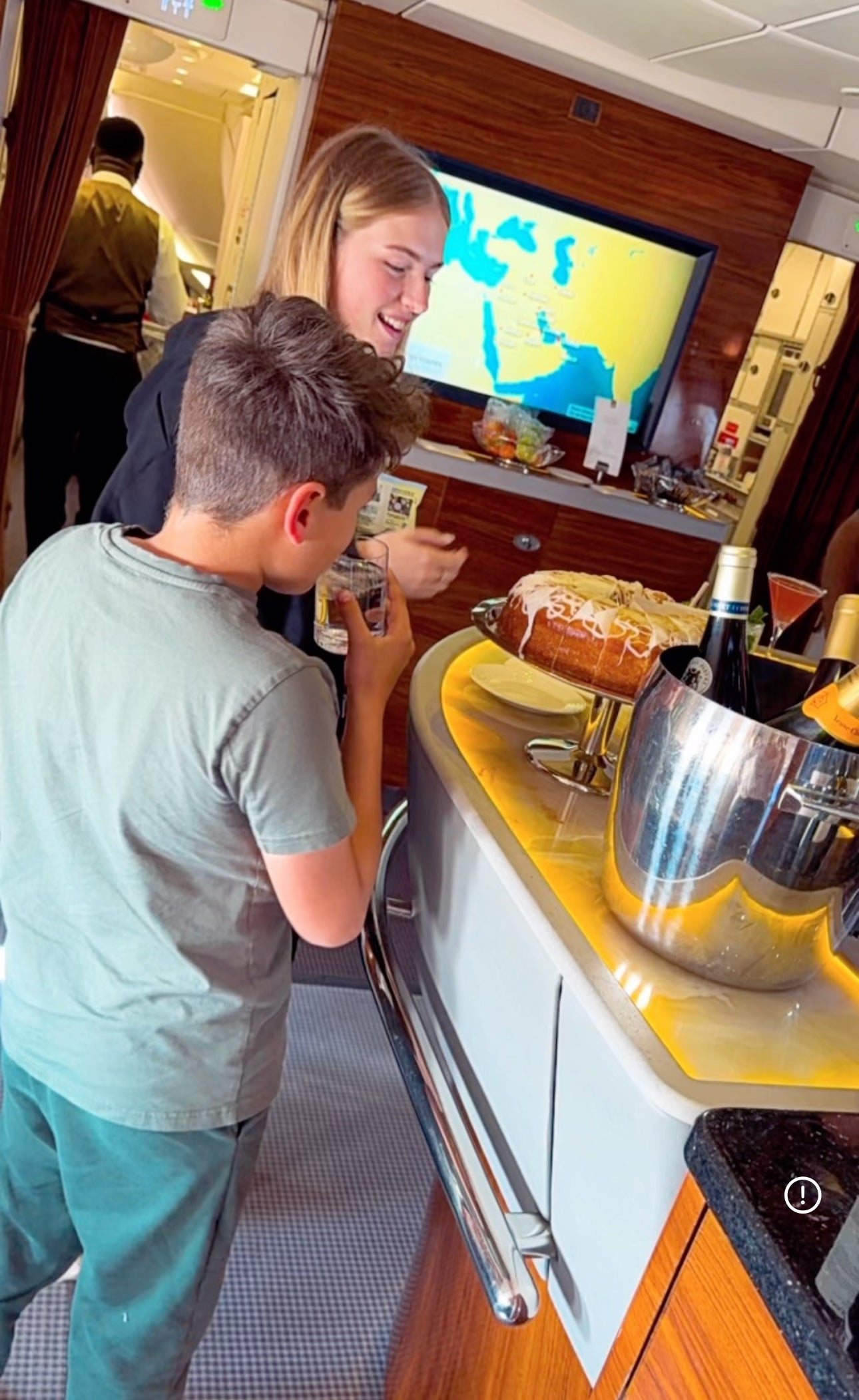 Ms Boden’s son Max, who travels with her to the Middle East, enjoys the lavish food and accommodation