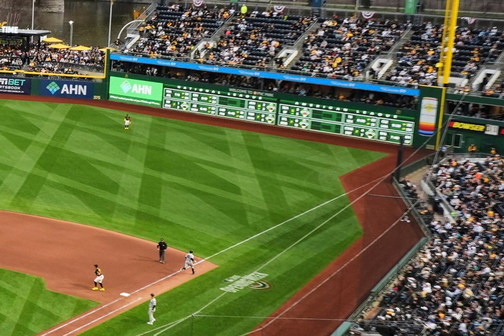 A man fell over the railing at the Clemente Wall (area pictured to the left of the stand above the blue advertising signage) and plummeted about 20 feet