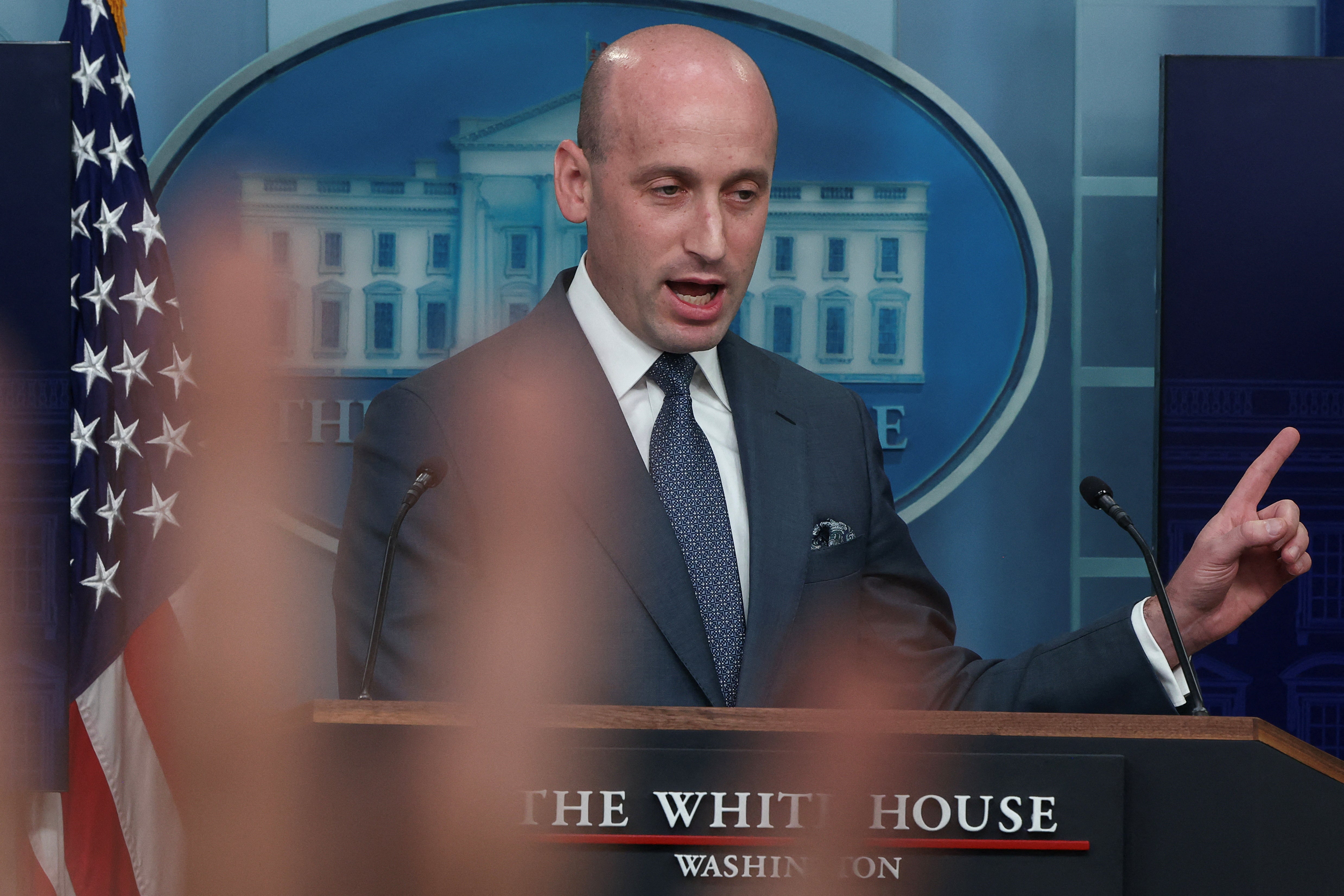 Stephen Miller went on the attack during a fiery press briefing on Thursday.