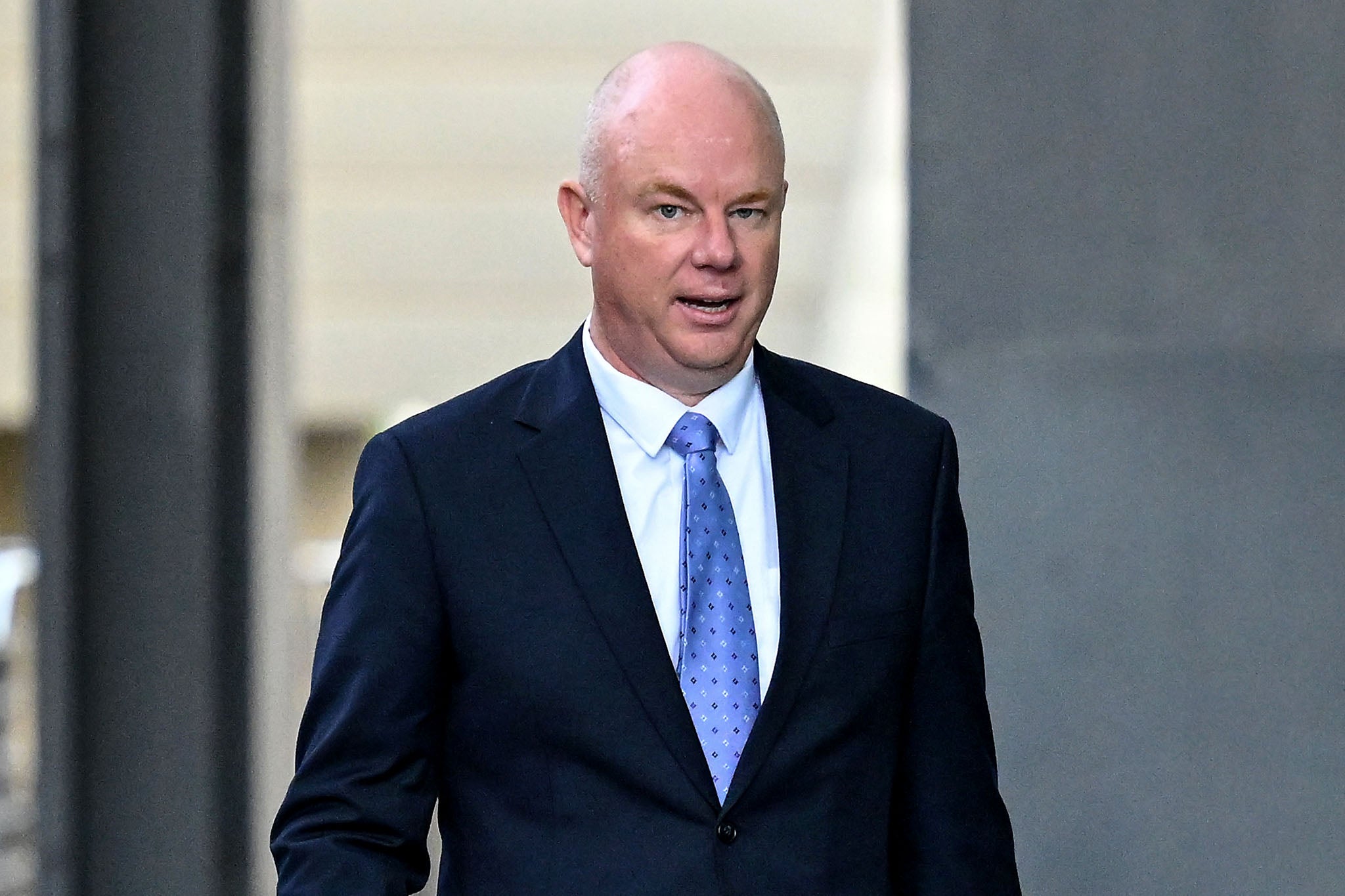 Simon Patterson leaves the Latrobe Valley Magistrates Court in Morwell, Victoria, on 1 May 2025