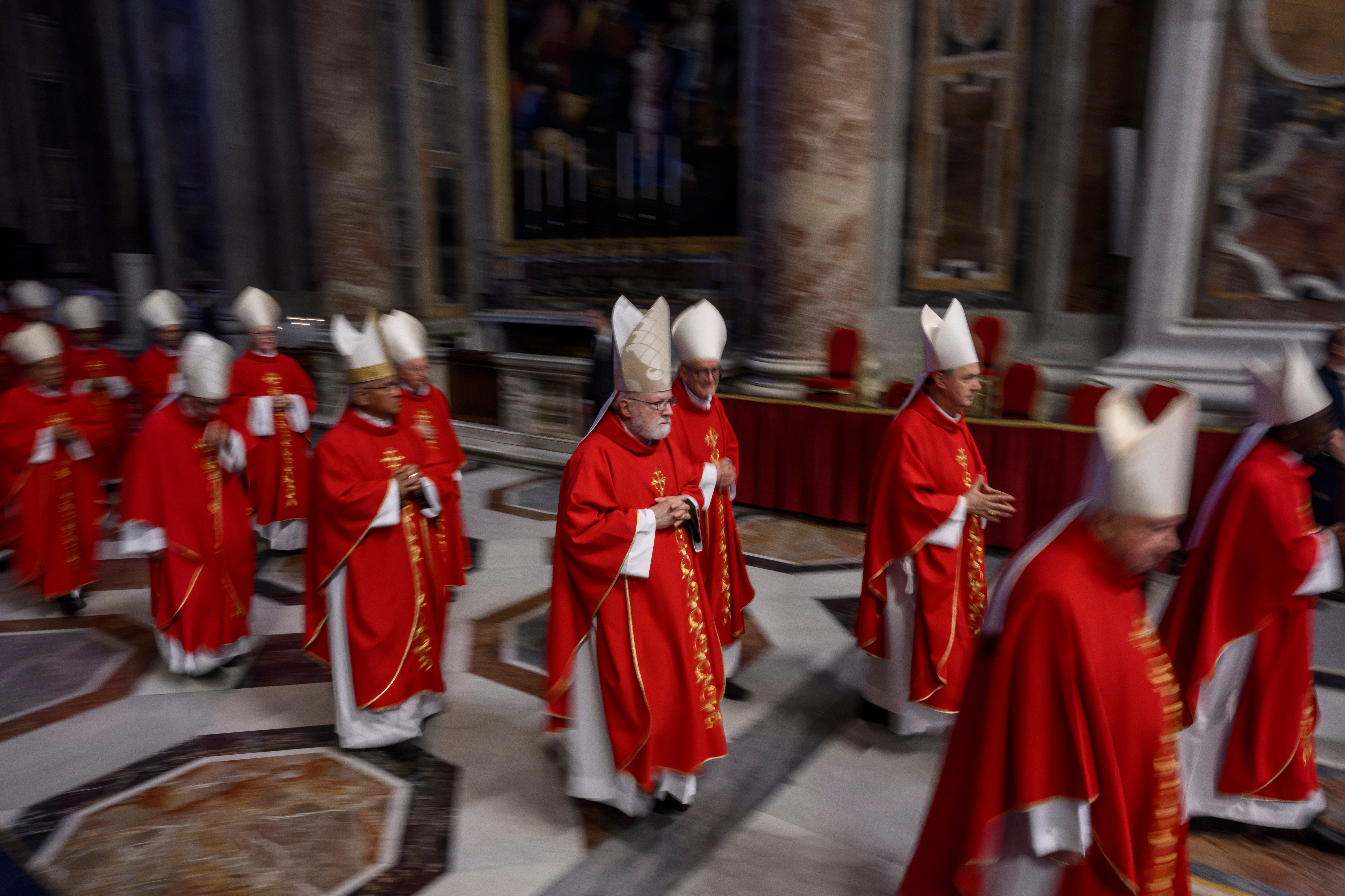 Cardinals attend the sixth Novemdiales mass held for the late Pope Francis in St Peter’s Basilica on 1 May