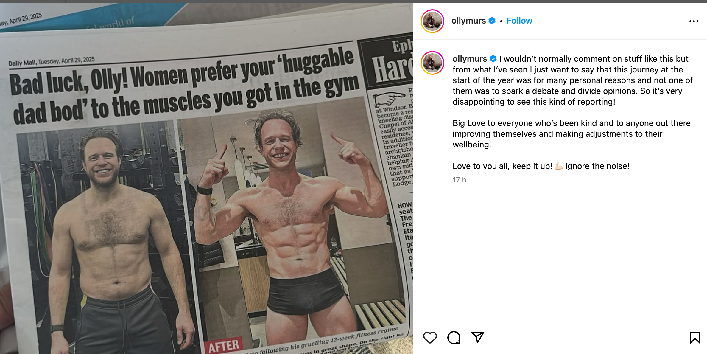 Musician responded to debate about his new look calling it ‘disappointing’